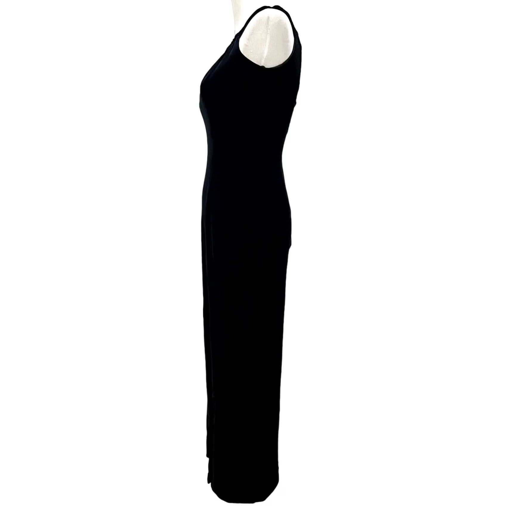 Velvet VINTAGE Bari Jay Maxi Dress Black Velvety Sheath Sleeveless 3/4 Sz © 50" Long Slit 90s Y2K Party/Cocktail Formal Womens Size XS / US 0-2 / IT 36-38 - 4 Thumbnail