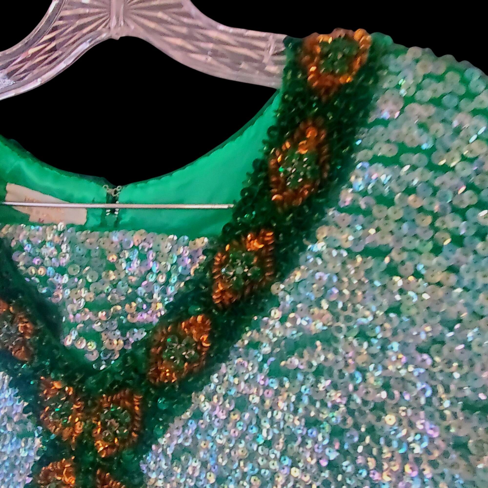 Vintage Vintage Sequin Beaded Green Skirt Set Size L 60s NWOT Cockta Size L / US 10 / IT 46 - 7 Thumbnail