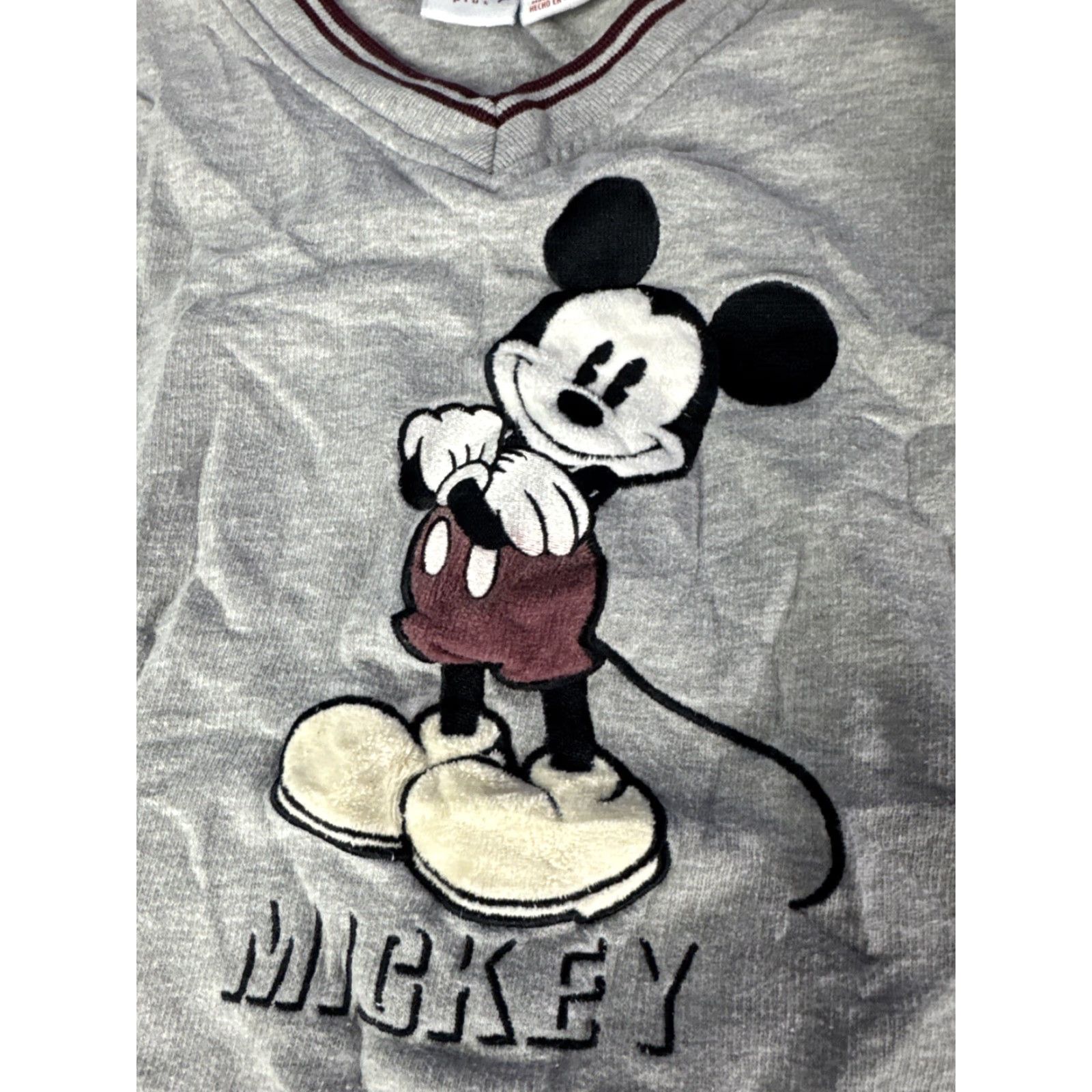 Disney VINTAGE Disney Mickey Mouse V Neck Sweatshirt 2XL Heather Gray Women Plus Pullover Sweatshirt Mickey Mouse Disney 2XL Womens V-Neck Gray Plus Size XXL / US 16-18 / IT 52-54 - 3 Thumbnail