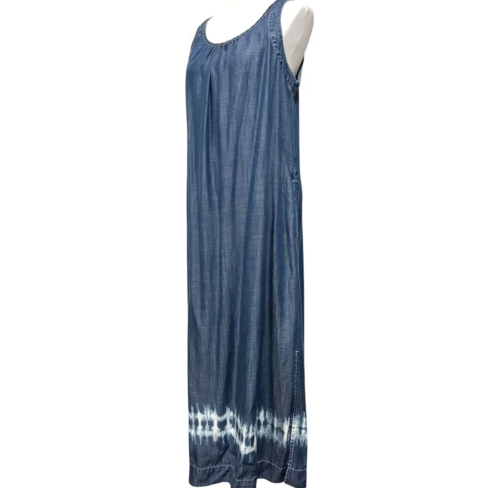 Vintage Chico's Chambray Lyocell Maxi Tank Dress Tie Dye Hem Pockets Sz M (2) Dress Women Sleeveless Long Size M / US 6-8 / IT 42-44 - 7 Thumbnail