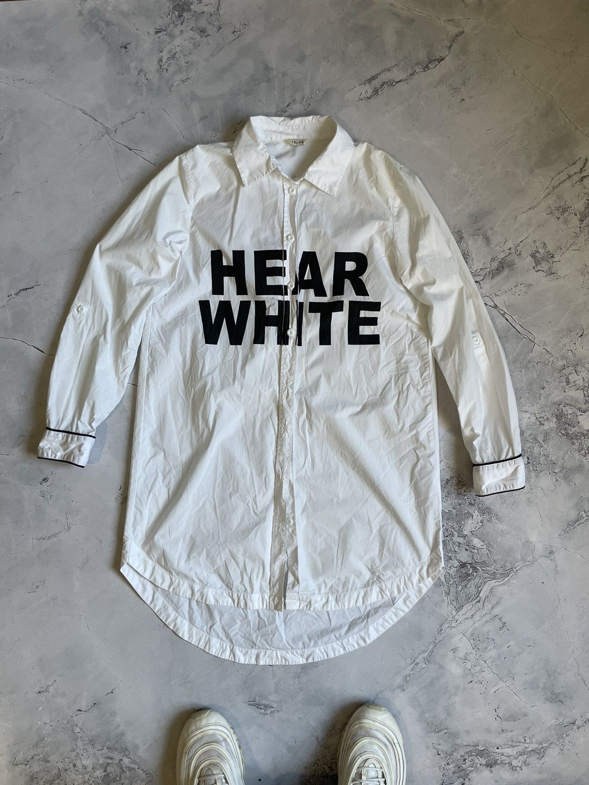 image of Celine Shirt ( Hear White ) Logo, Women's (Size Medium)
