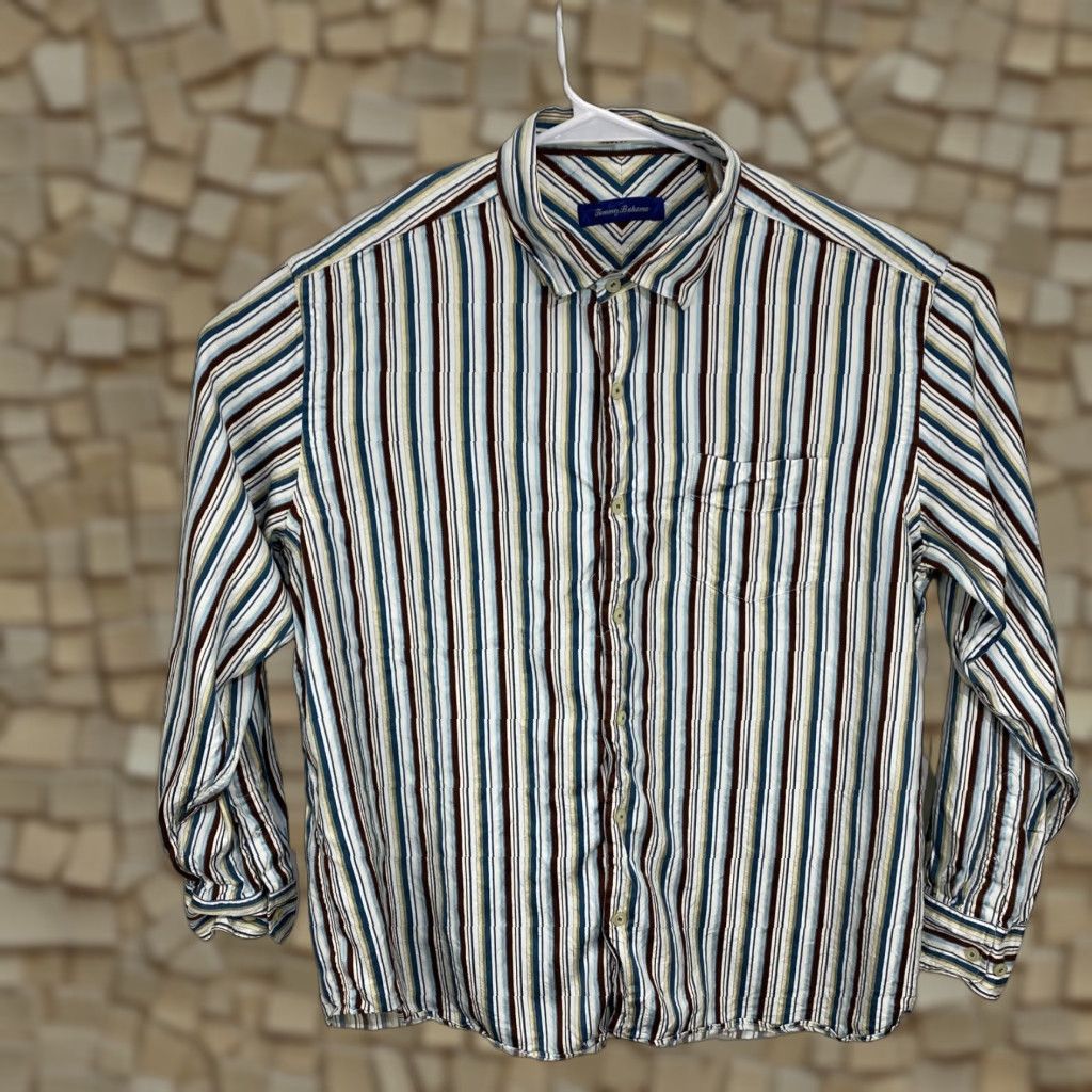 Tommy Bahama Tommy Bahama Striped Long Sleeve Shirt Silk XL Multicolor Button-Front Embossed Knit Chest Pocket Casual Shirt Men Size US XL / EU 56 / 4 - 1 Thumbnail