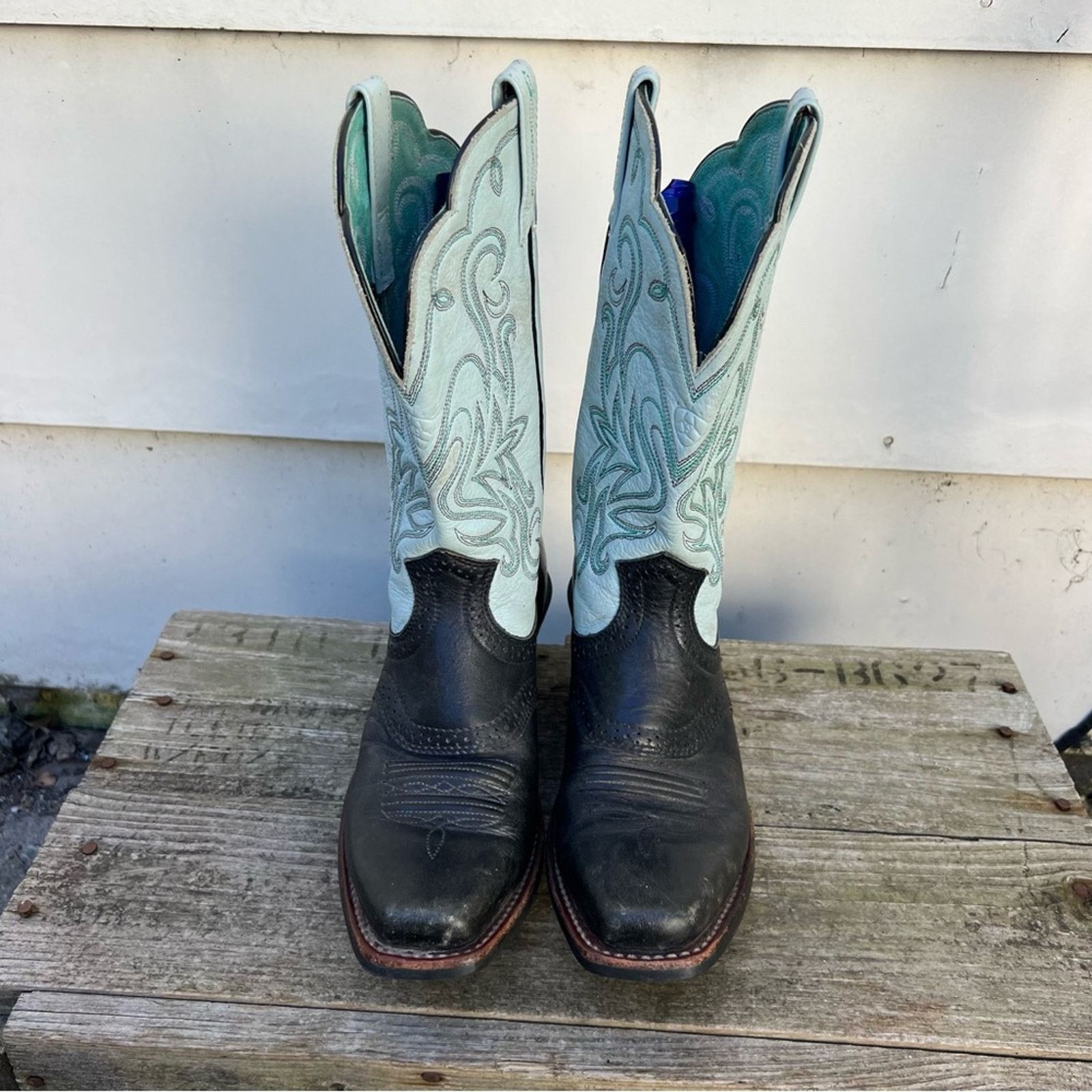 Ariat Ariat Black Blue Snipped Square Toe Cowgirl Western Boots Size US 6.5 / IT 36.5 - 2 Thumbnail