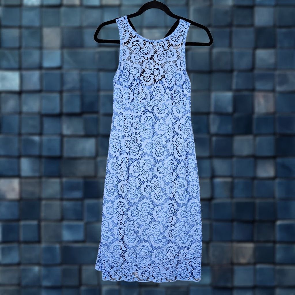 Nanette Lepore Nanette Lepore Blue Lace Sheath Tie Neck Women's Dress Size 2 Size XS / US 0-2 / IT 36-38 - 1 Thumbnail