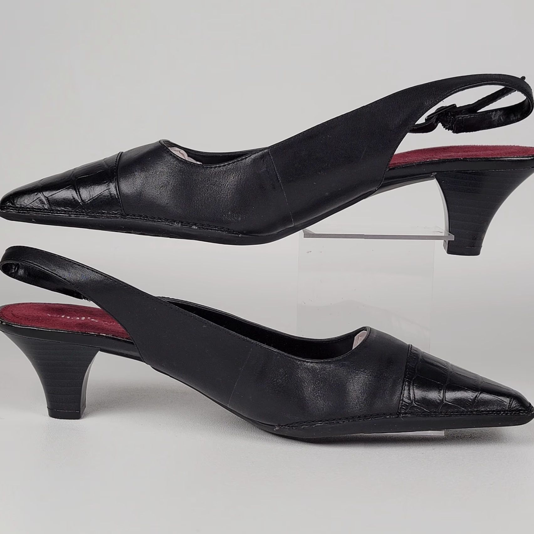 Vintage Aerosoles Slingback Heel Dress Shoes Womens 9.5M Black Animal Print Kitten Buckle Size M / US 6-8 / IT 42-44 - 4 Thumbnail