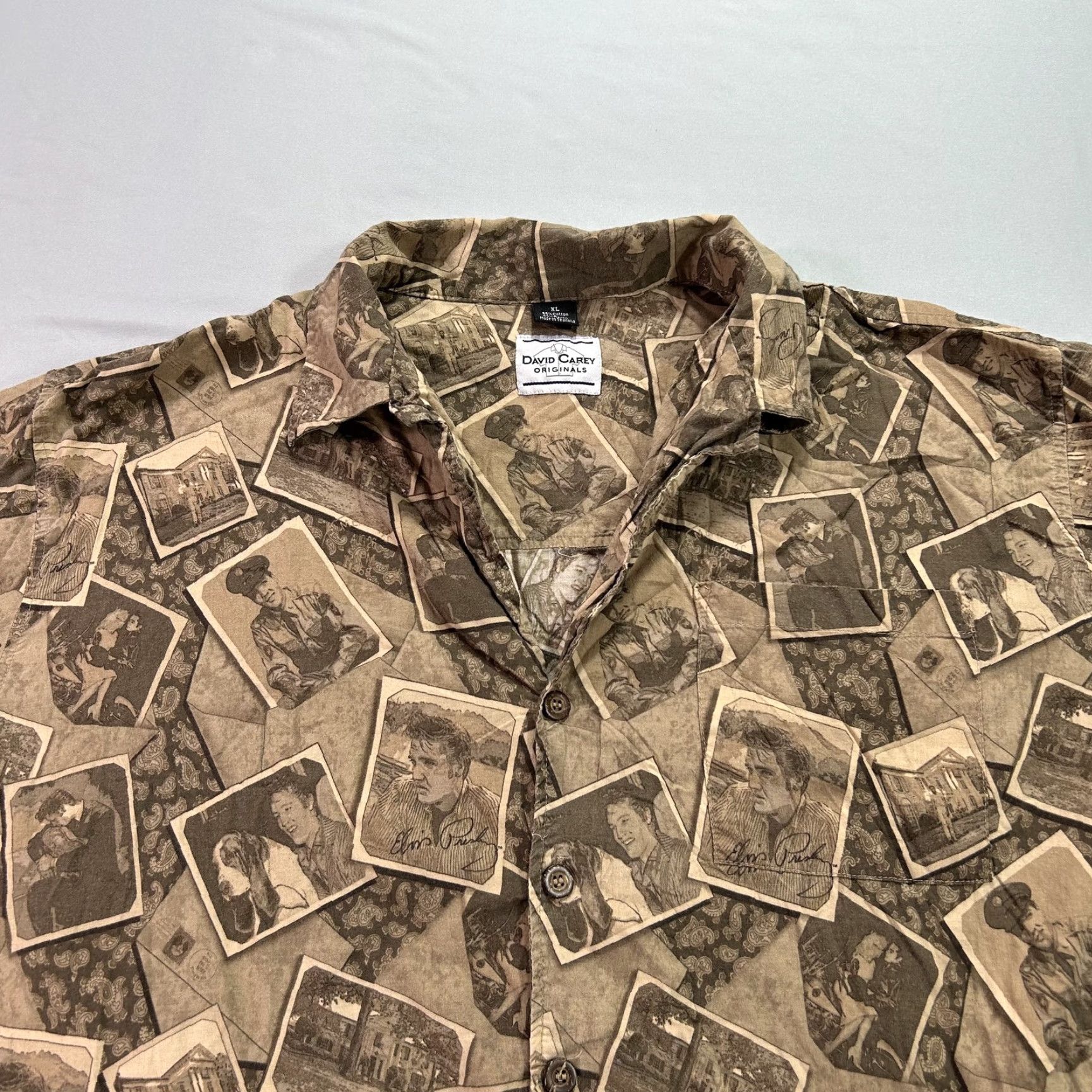 Vintage VINTAGE David Carey Originals Shirt Elvis Presley Brown Button Up Mens XL Short Sleeve Graphic Print Vintage Photos Size US XL / EU 56 / 4 - 3 Thumbnail