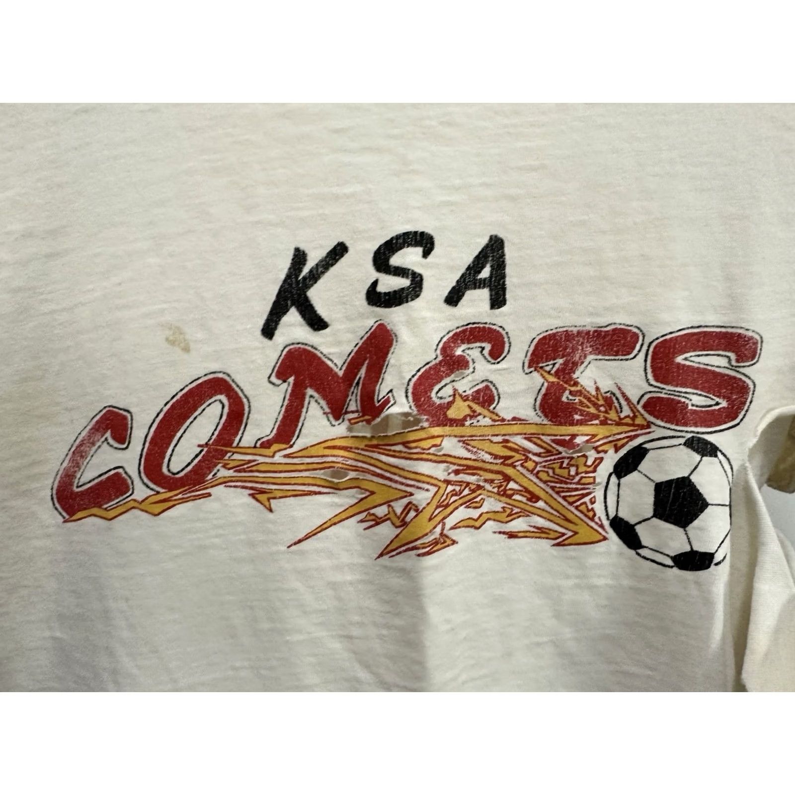 Hanes VTG Kansa City Comets KSA Indoor Soccer Thrashed Worn Distressed T-Shirt M Hanes White Men Shirt Size US M / EU 48-50 / 2 - 4 Thumbnail
