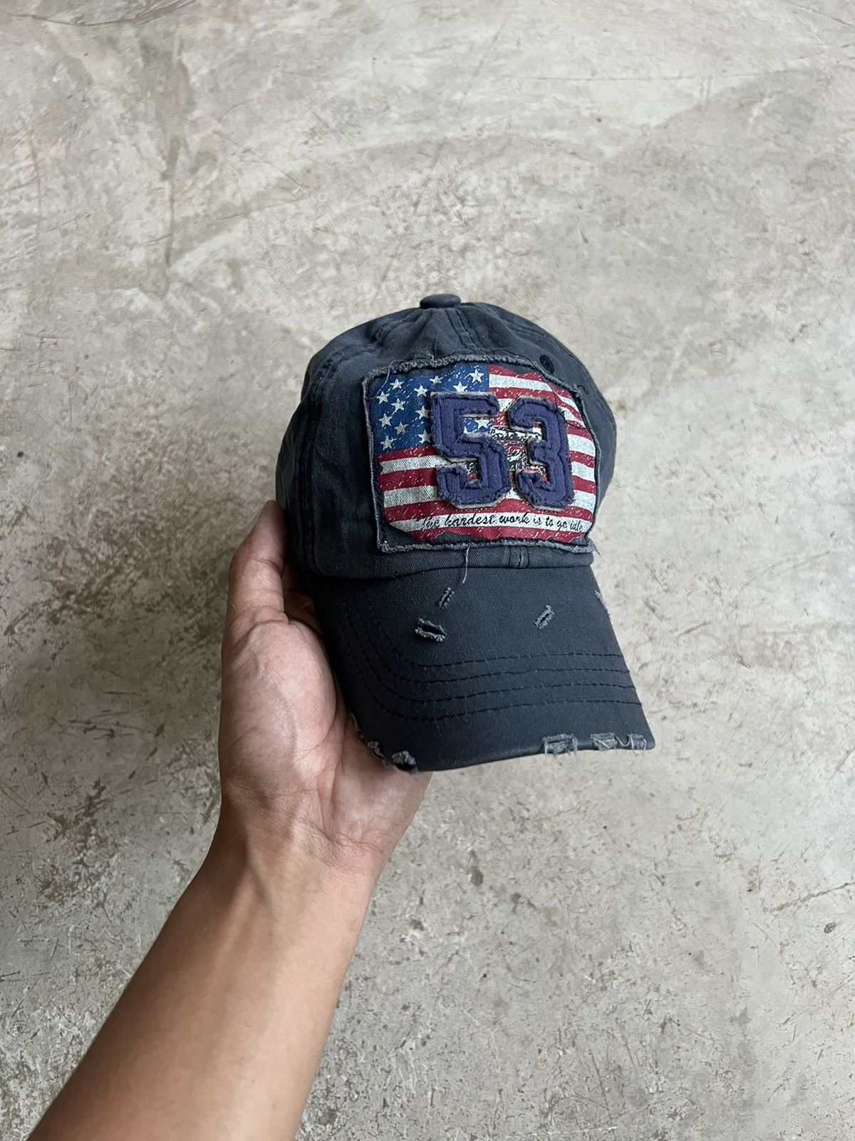Japanese Brand Vintage “53” Distressed Tracker Hat Size ONE SIZE - 4 Thumbnail