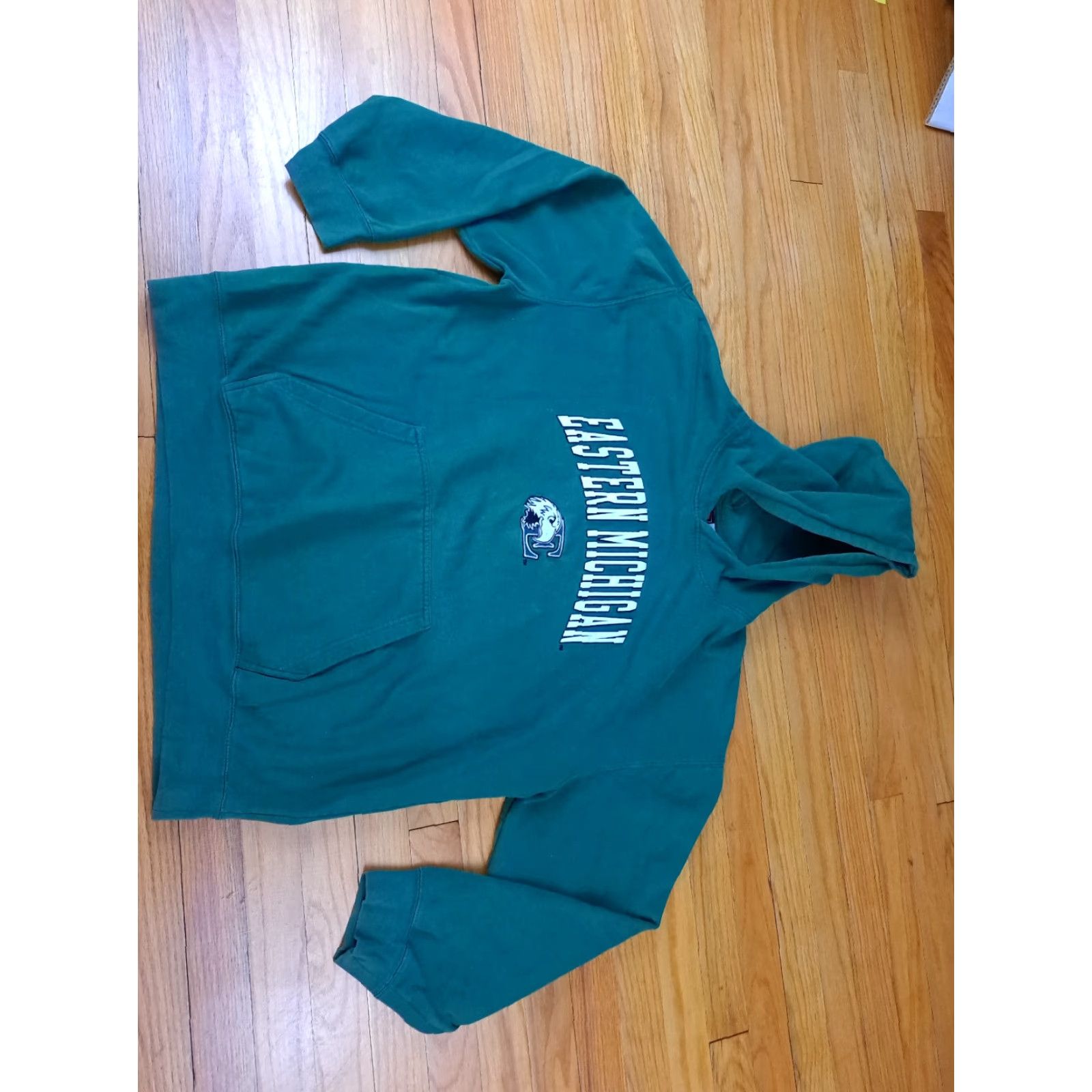 X-LARGE VINTAGE Eastern Michigan Eagles Sweatshirt Hooded Embroidered XL Green Unisex Adults 90s Sports Basketball Pullover Size US XL / EU 56 / 4 - 5 Thumbnail