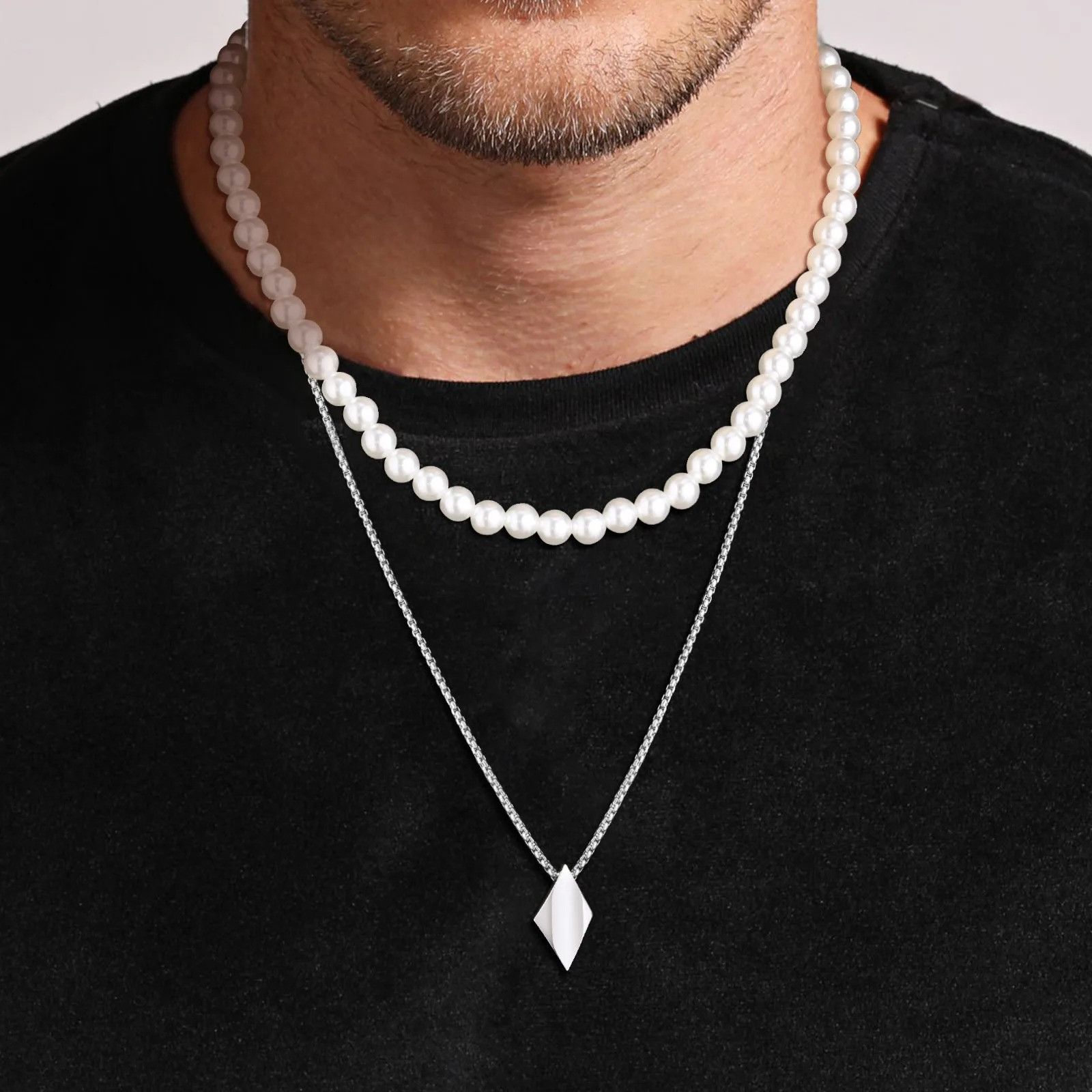 Vintage 2pcs Geometric Rhombus Necklace Size ONE SIZE - 2 Thumbnail