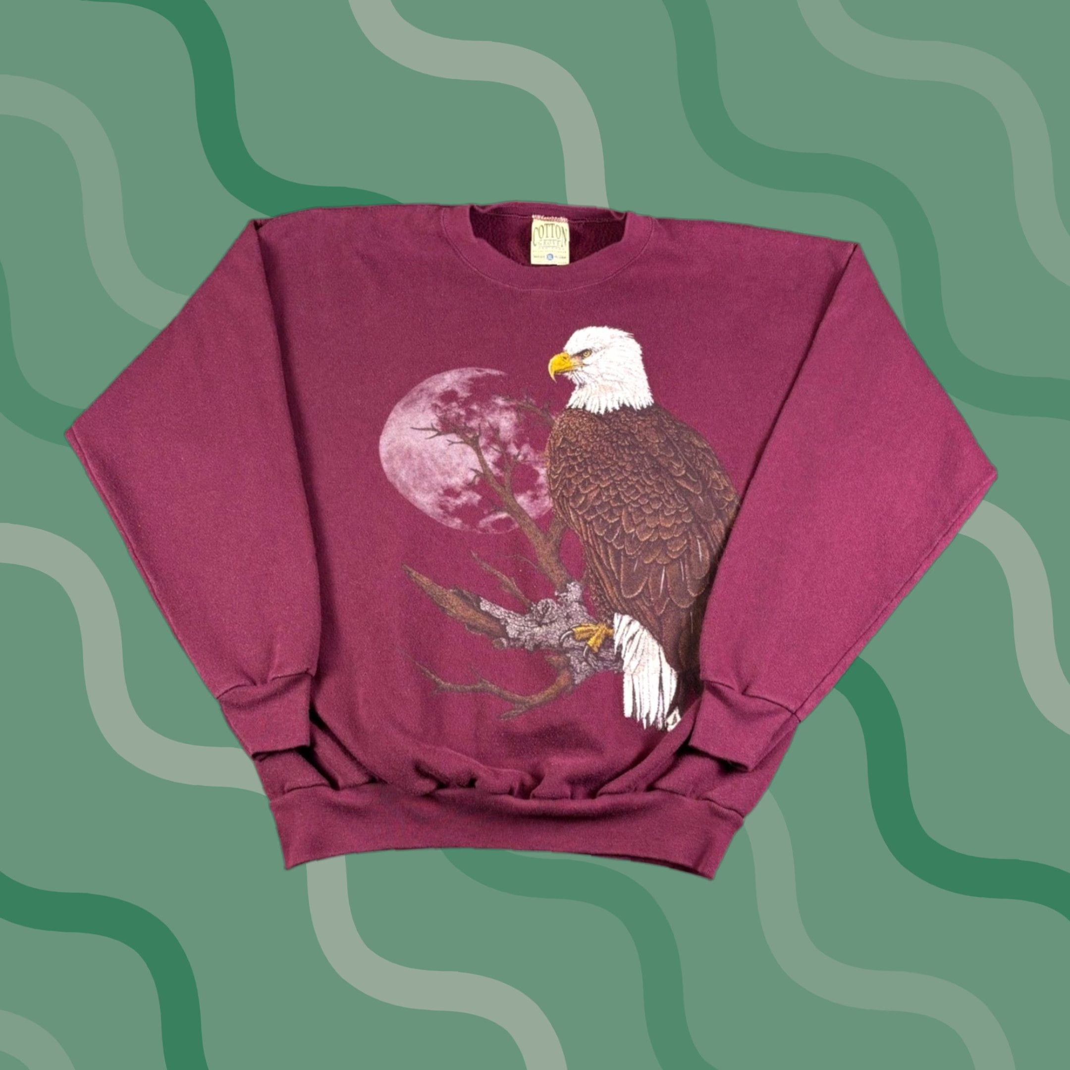 Vintage VINTAGE Cotton Grove Designs XL USA Made Eagle Moon Graphic Sweatshirt Burgundy Mens Size US XL / EU 56 / 4 - 1 Thumbnail