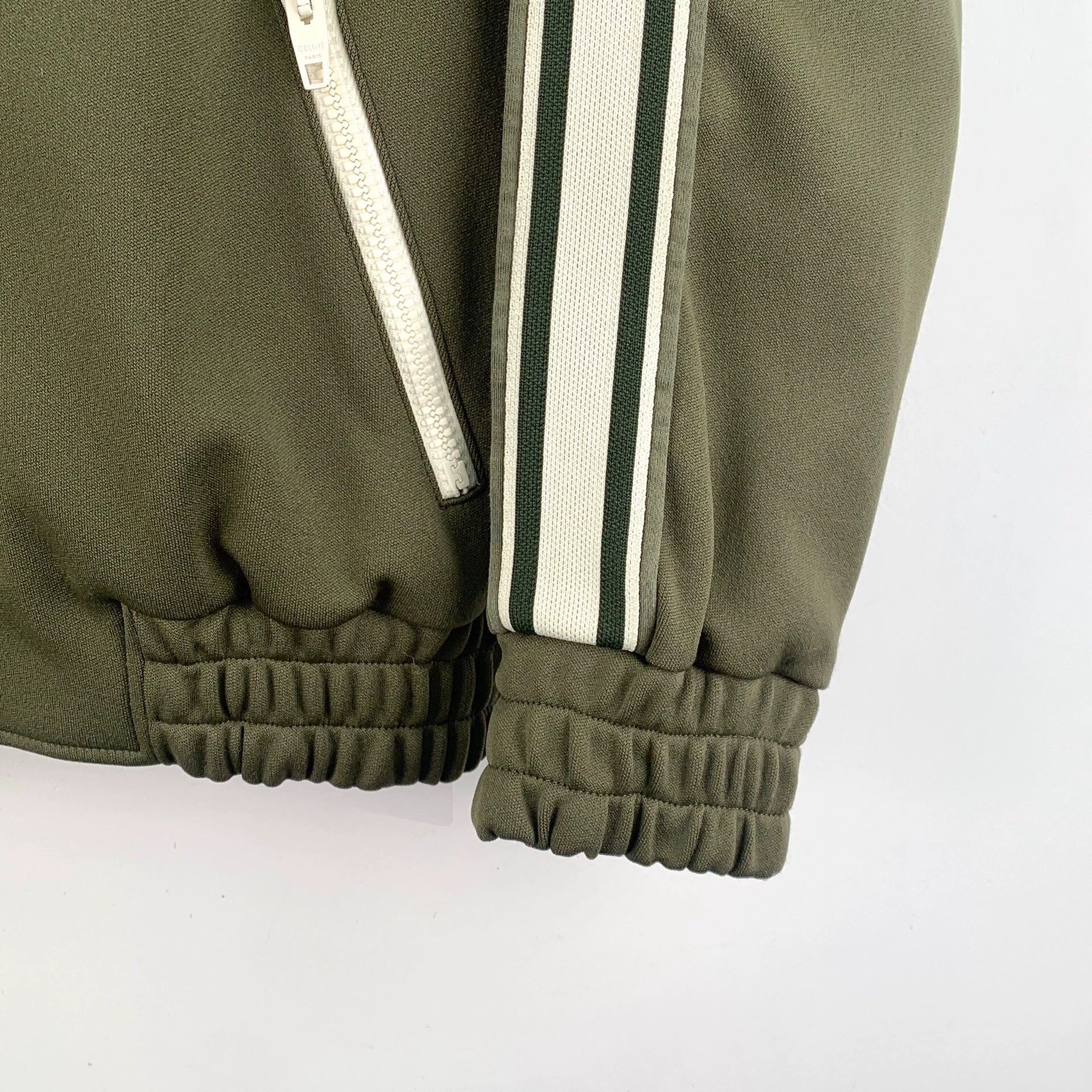 Celine Celine Army Green Striped Logo Zip-Up Long-Sleeve Jacket Size XS / US 0-2 / IT 36-38 - 4 Thumbnail