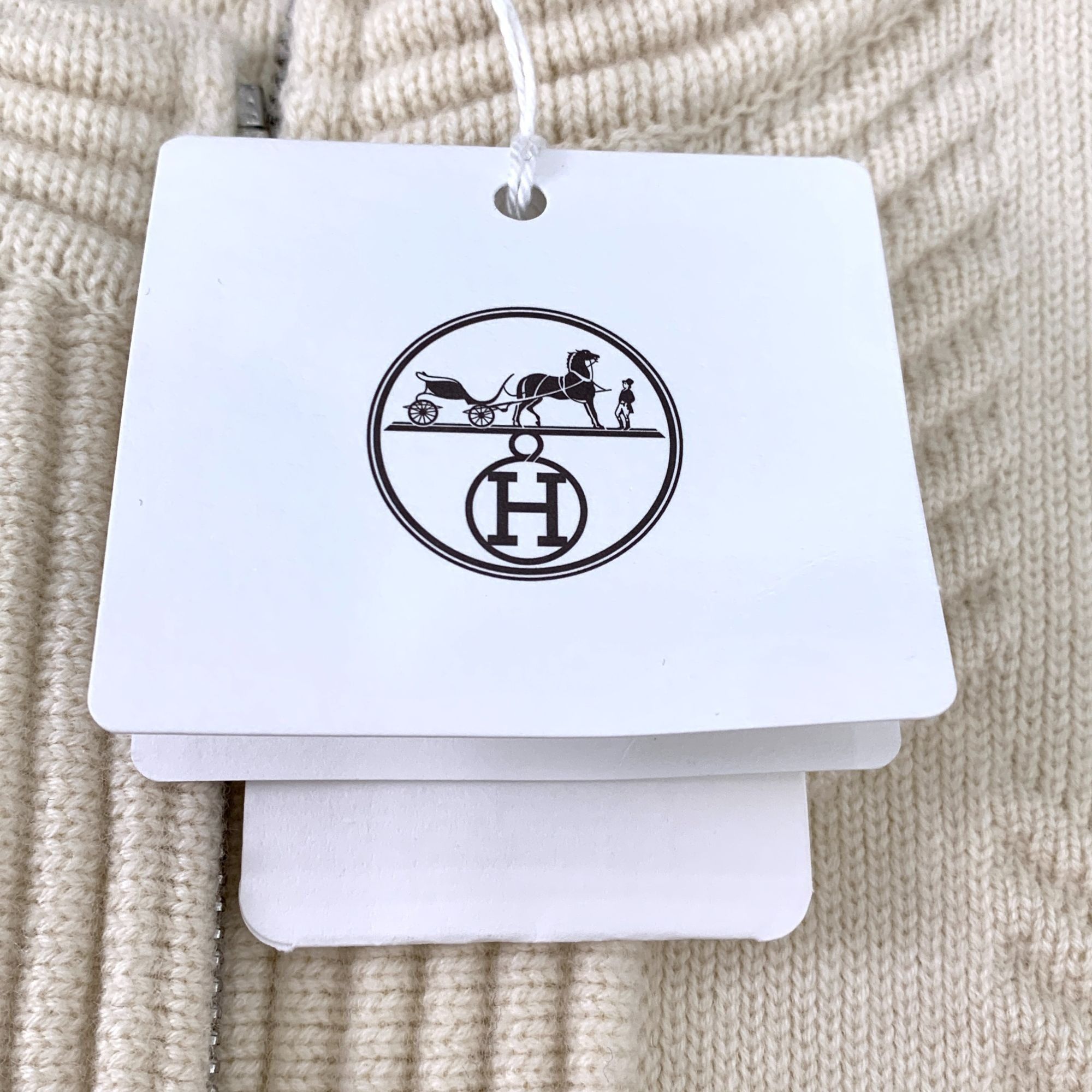 Hermes Hermès Cream Virgin Wool Zipper Knit Coat - Diamond Patterne Size XXS / US 00 / IT 34 - 7 Thumbnail