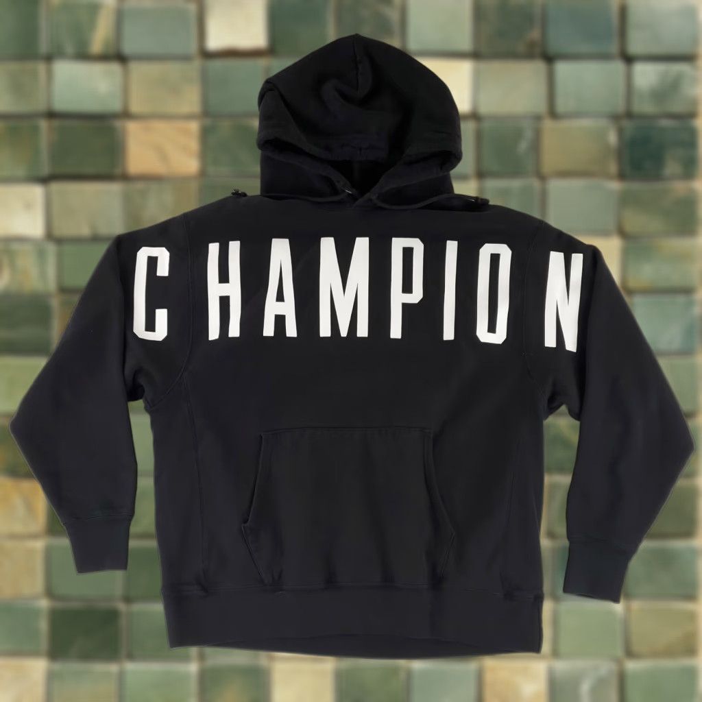 Champion Champion Hoodie Sweatshirt Long Sleeve Black Mens XL Spellout Pullover Size US XL / EU 56 / 4 - 1 Thumbnail