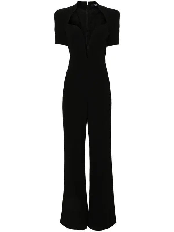 o1s1wg110825 Plunge Style Crepe Jumpsuit in Black