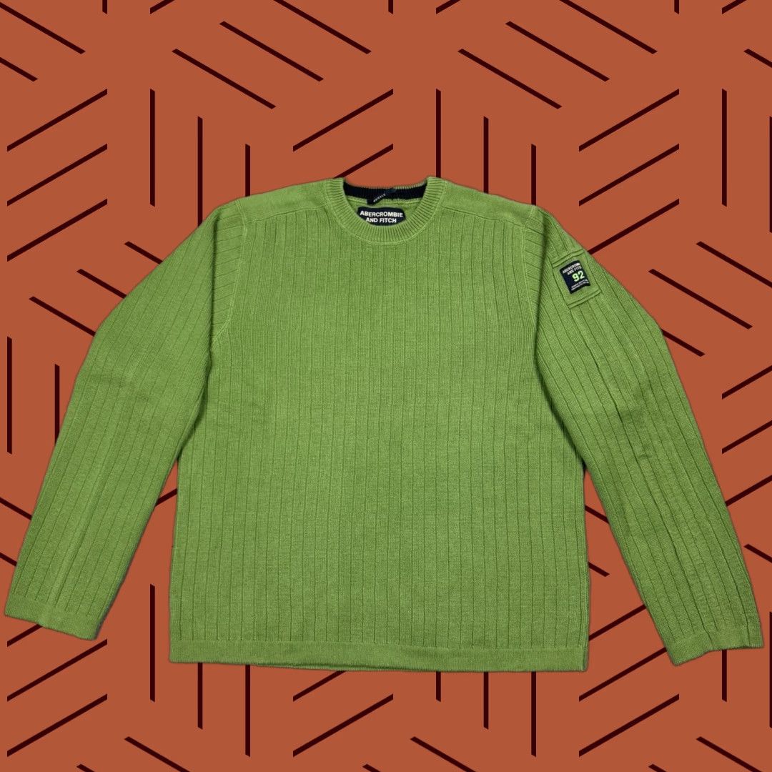 Abercrombie & Fitch VINTAGE Abercrombie & Fitch Men's XL Crew Neck Sweater 90s Y2K Grunge Preppy Green Cotton Knit Size US XL / EU 56 / 4 - 1 Thumbnail
