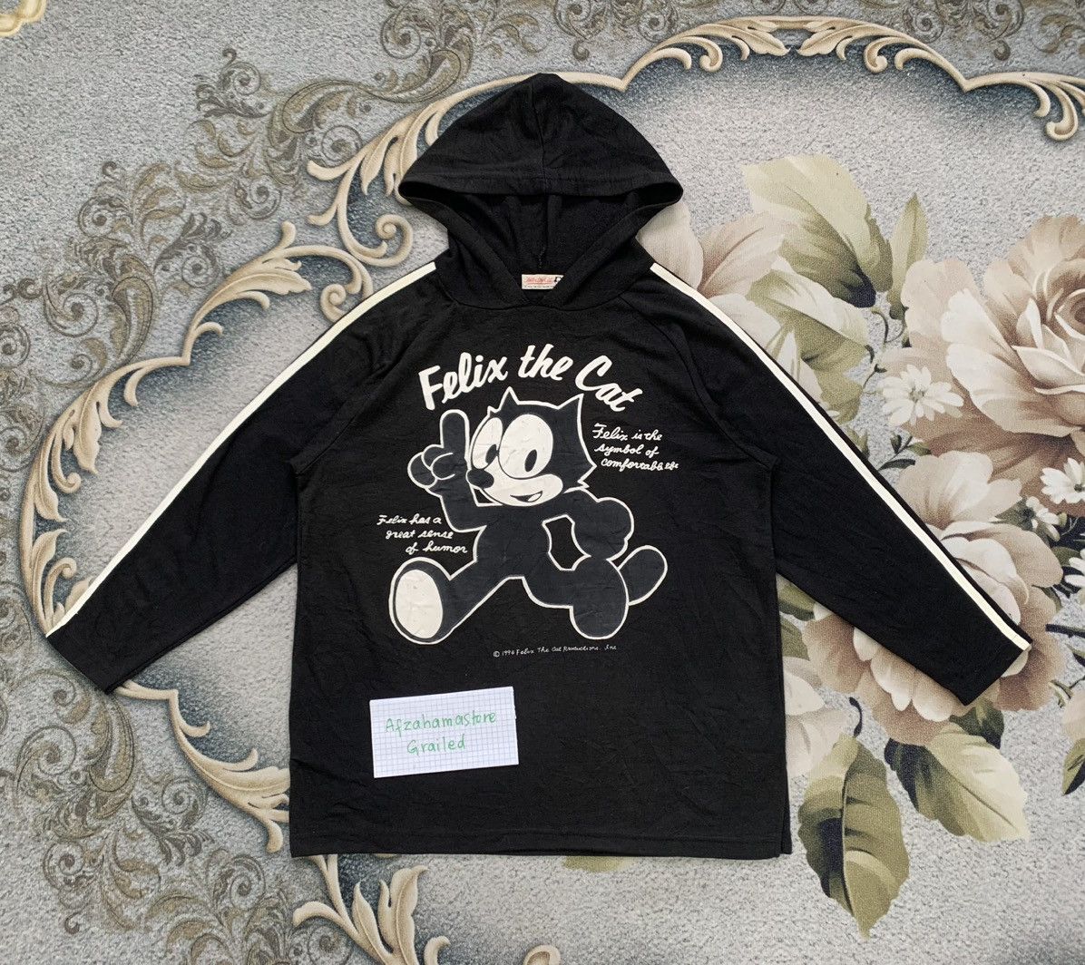 image of Anima x Cartoon Network VTG 1994 Felix The Cat Big Logo Printed Hoodie in Black, Men's (Size Medium