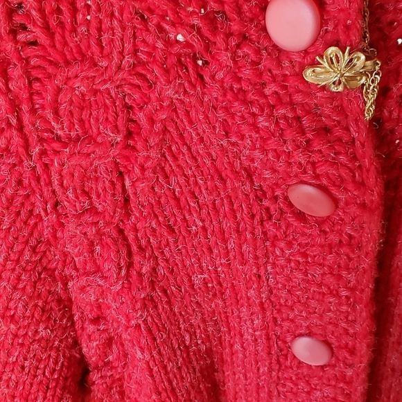 Vintage Vintage Handmade Red Cable Knit Long Sweater Sz XL Button-do Size XL / US 12-14 / IT 48-50 - 6 Thumbnail
