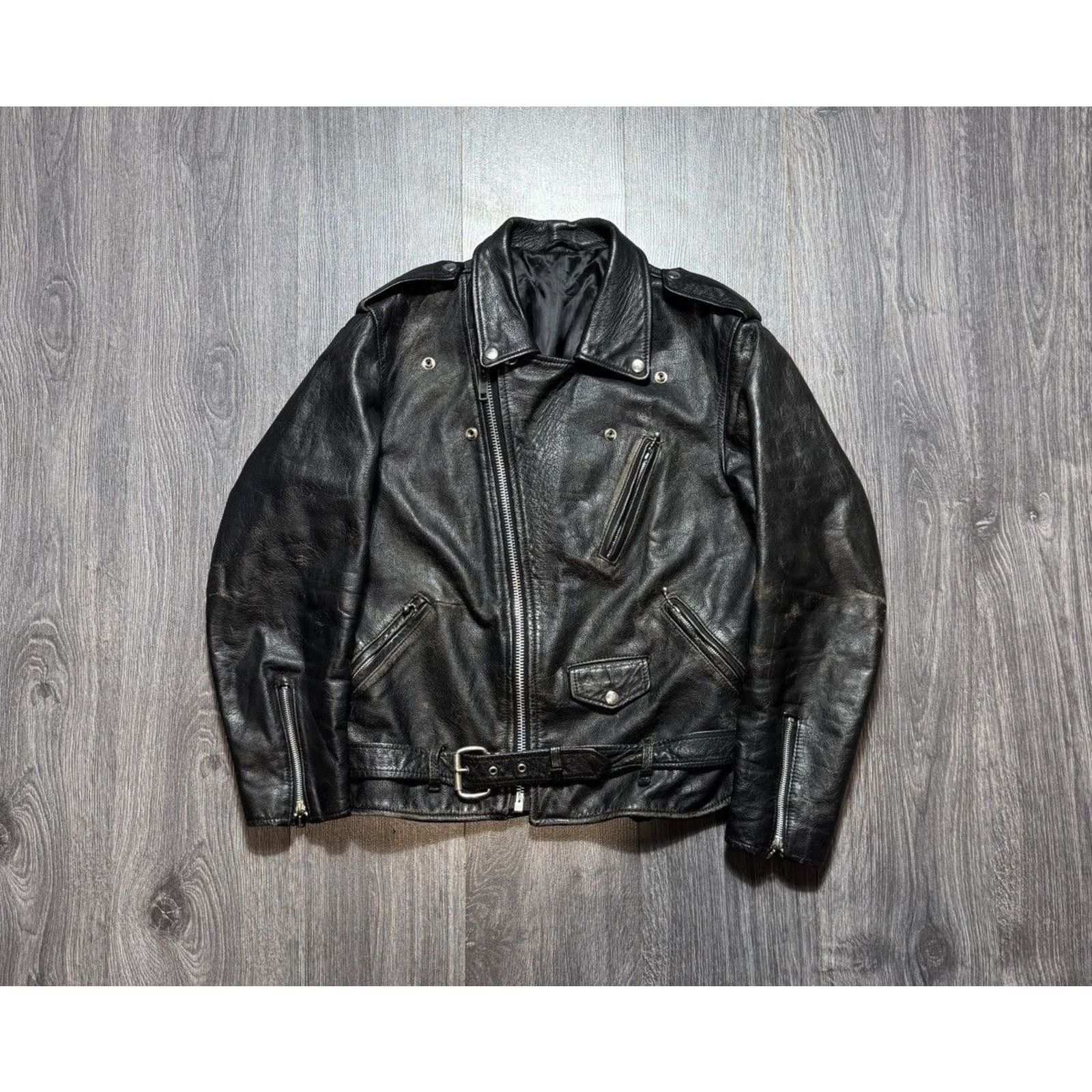 Leather 90s Vintage Leather Biker Distressed Jacket Size US M / EU 48-50 / 2 - 1 Thumbnail