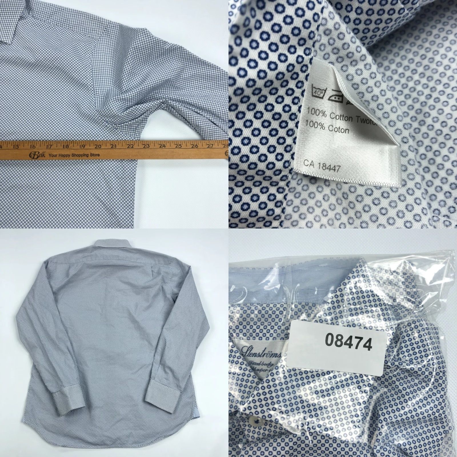 Vintage Stenströms Men's 16.5 / 42 Fitted Body Micro Dot Twofold Super Cotton Shirt Size US XL / EU 56 / 4 - 8 Thumbnail