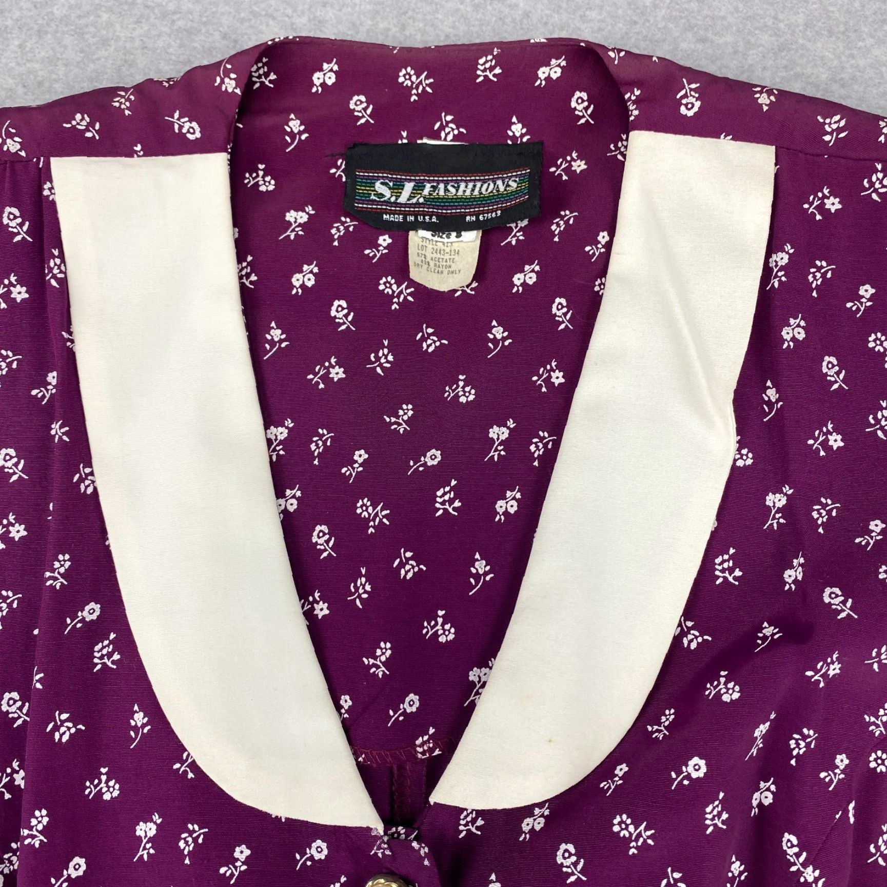 Vintage VINTAGE S.L. Fashions Dress Womens 8 A-Line Floral Button Up Collared Knee Length Plum Size M / US 6-8 / IT 42-44 - 5 Thumbnail