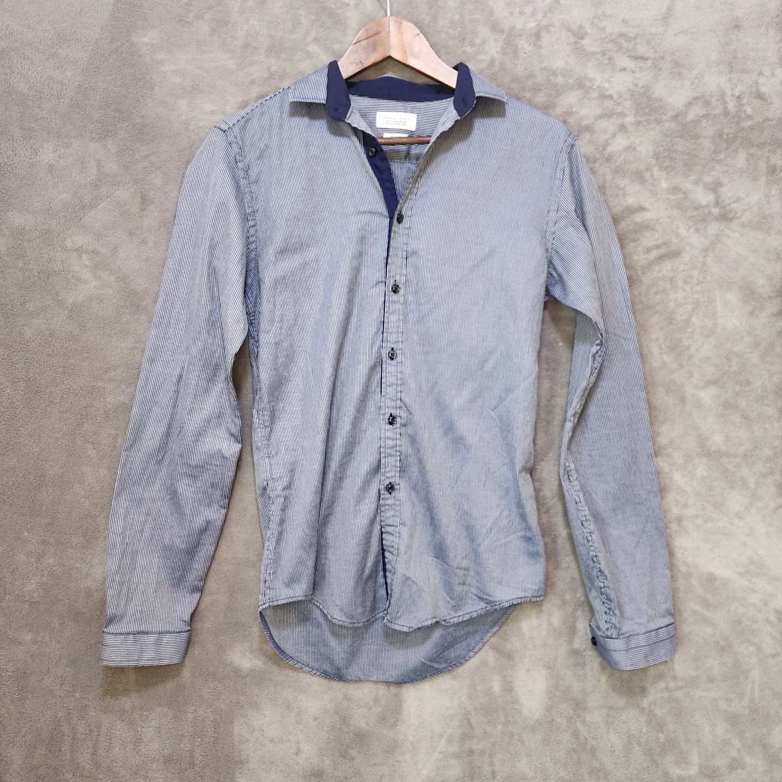 Zara Zara Man Slim Fit White & Navy Striped Shirt, Size Sm, Men’s Size US S / EU 44-46 / 1 - 2 Thumbnail