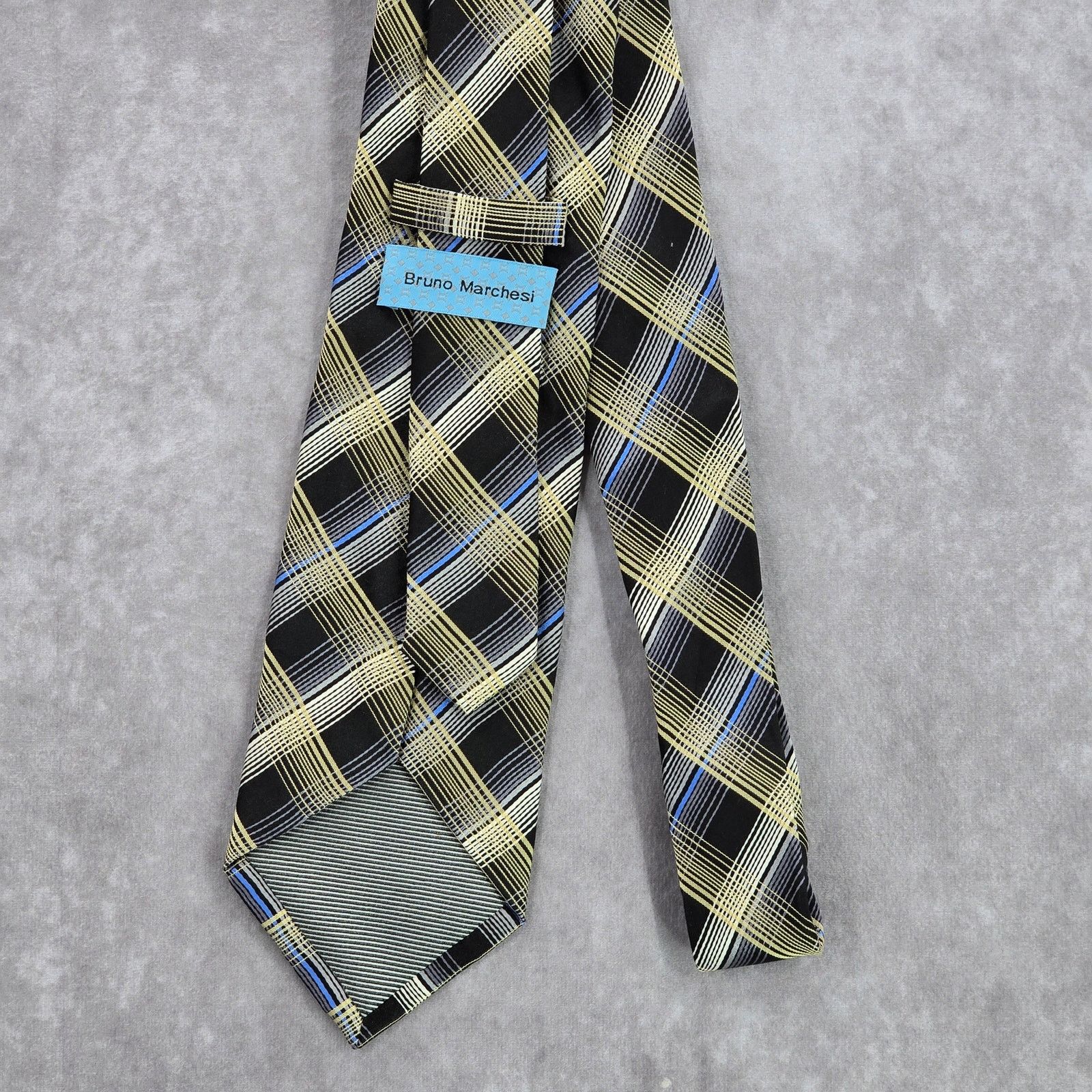 Other Bruno Marchesi Black Blue Gold Plaid Tartan Silk Neck Tie Size 30 - 3 Thumbnail