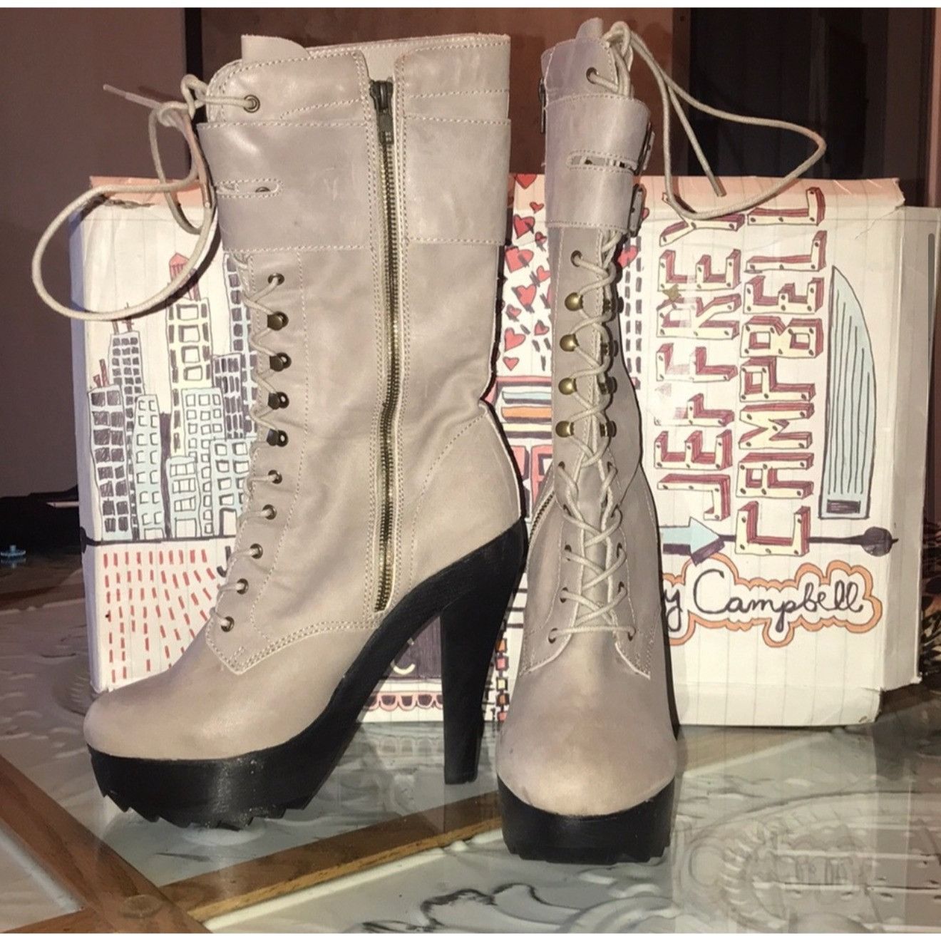 Jeffrey Campbell Jeffrey Campbell Gray Lace-Up Military Platform Heel Boots 1 Size US 10 / IT 40 - 4 Thumbnail