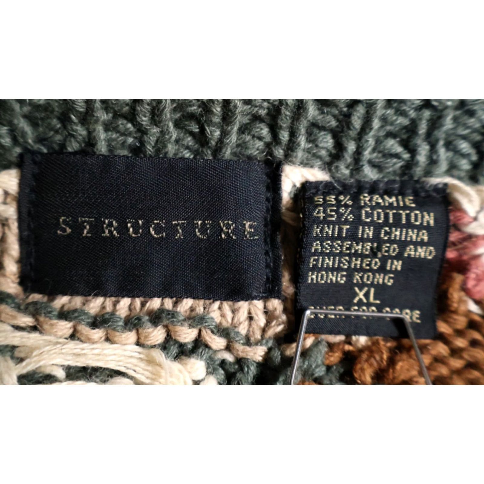 Vintage VINTAGE Structure Sweater Men XL Green Geometric Crew Neck Heavyweight Knit Cotton Blend Ramie Size US XL / EU 56 / 4 - 3 Thumbnail