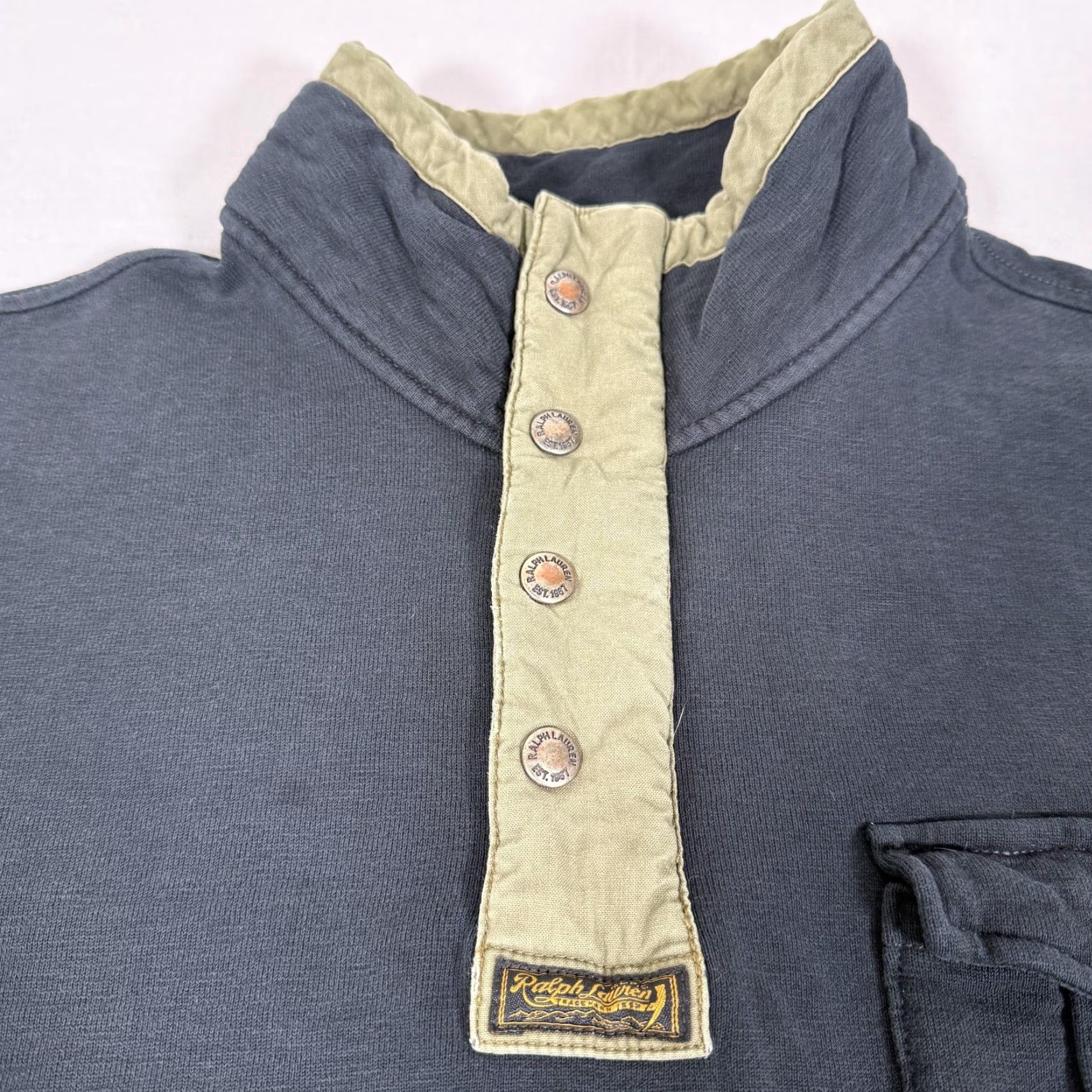 Polo Ralph Lauren VINTAGE Polo Ralph Lauren Sweatshirt Mens 2XL Black Mock Neck Snap Military Sweater Army Shirt Size US XXL / EU 58 / 5 - 7 Thumbnail