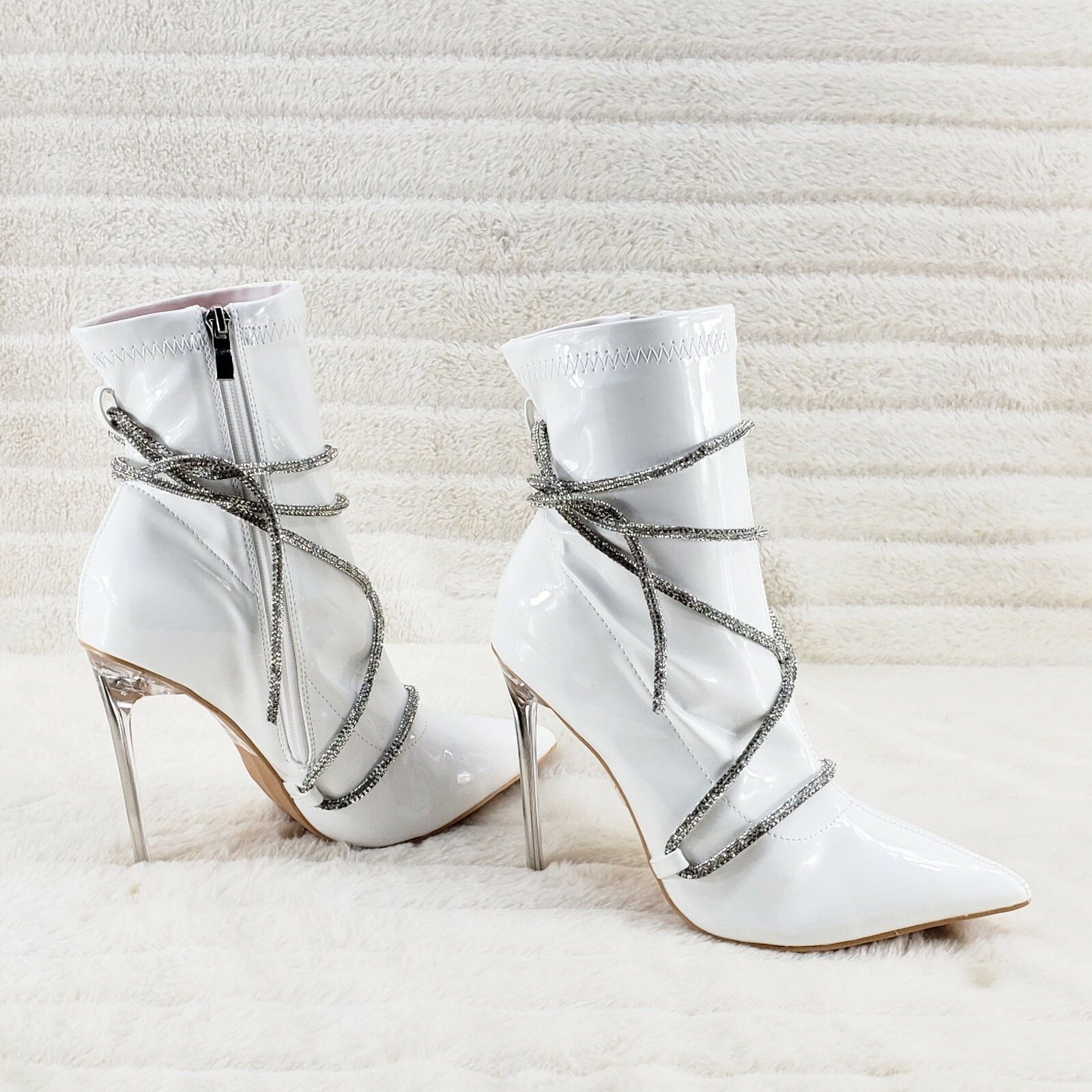 Other Destiny White Stretch Patent Cable Rhinestone Strap High Hee Size US 10 / IT 40 - 4 Thumbnail