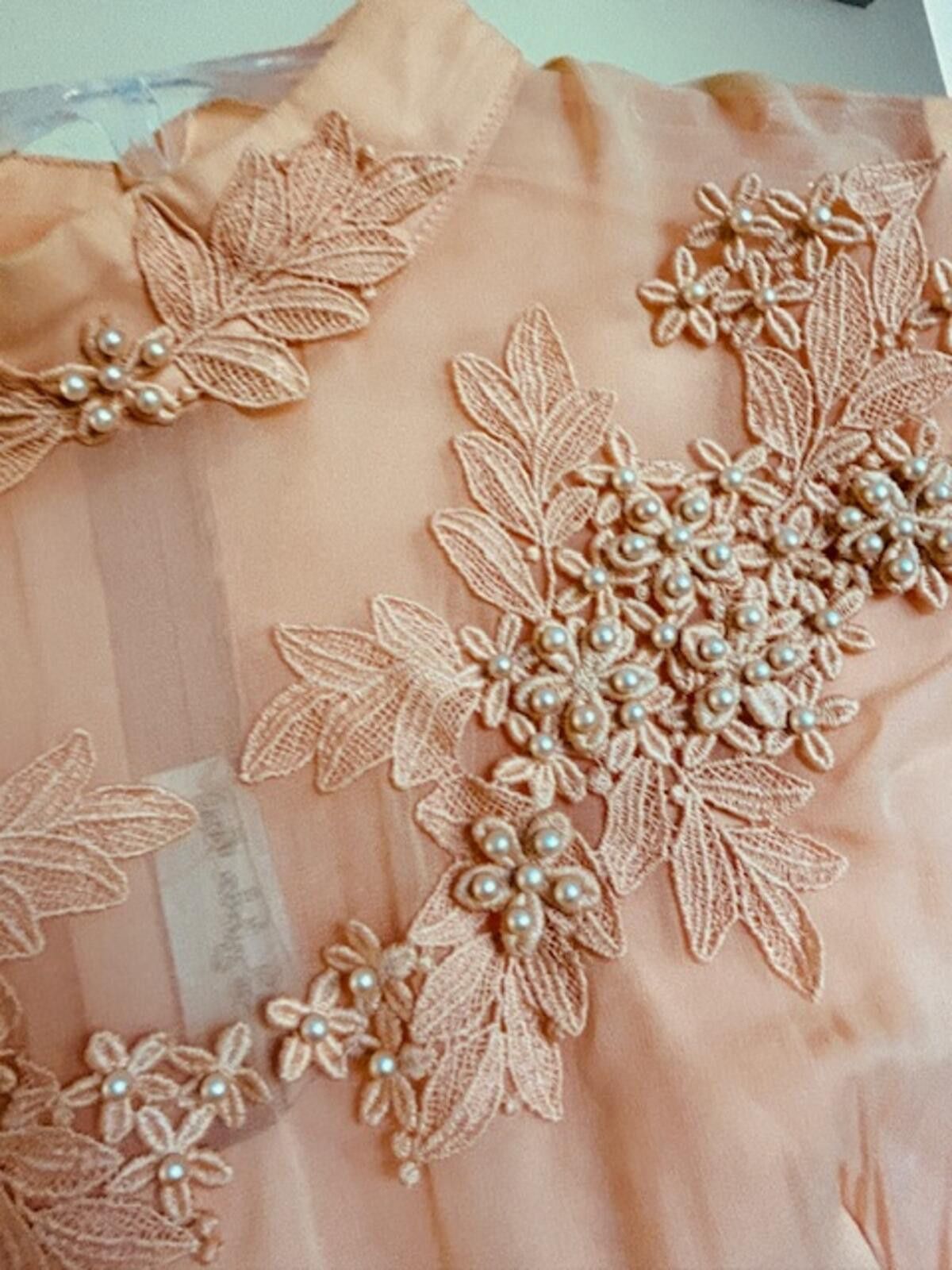 Unknown London Vtg Sylvia Ava Peach Long Sleeve Dress Pearl Embellishments Size ONE SIZE - 2 Thumbnail