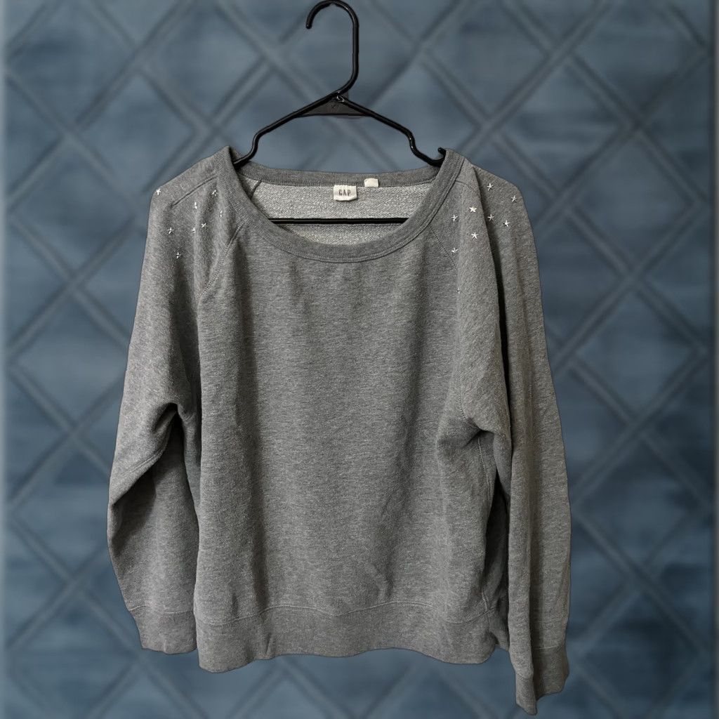 Gap Gap Sweatshirt Women Small Gray Mid-Weight Embroidered Stars On Shoulders Size S / US 4 / IT 40 - 1 Thumbnail