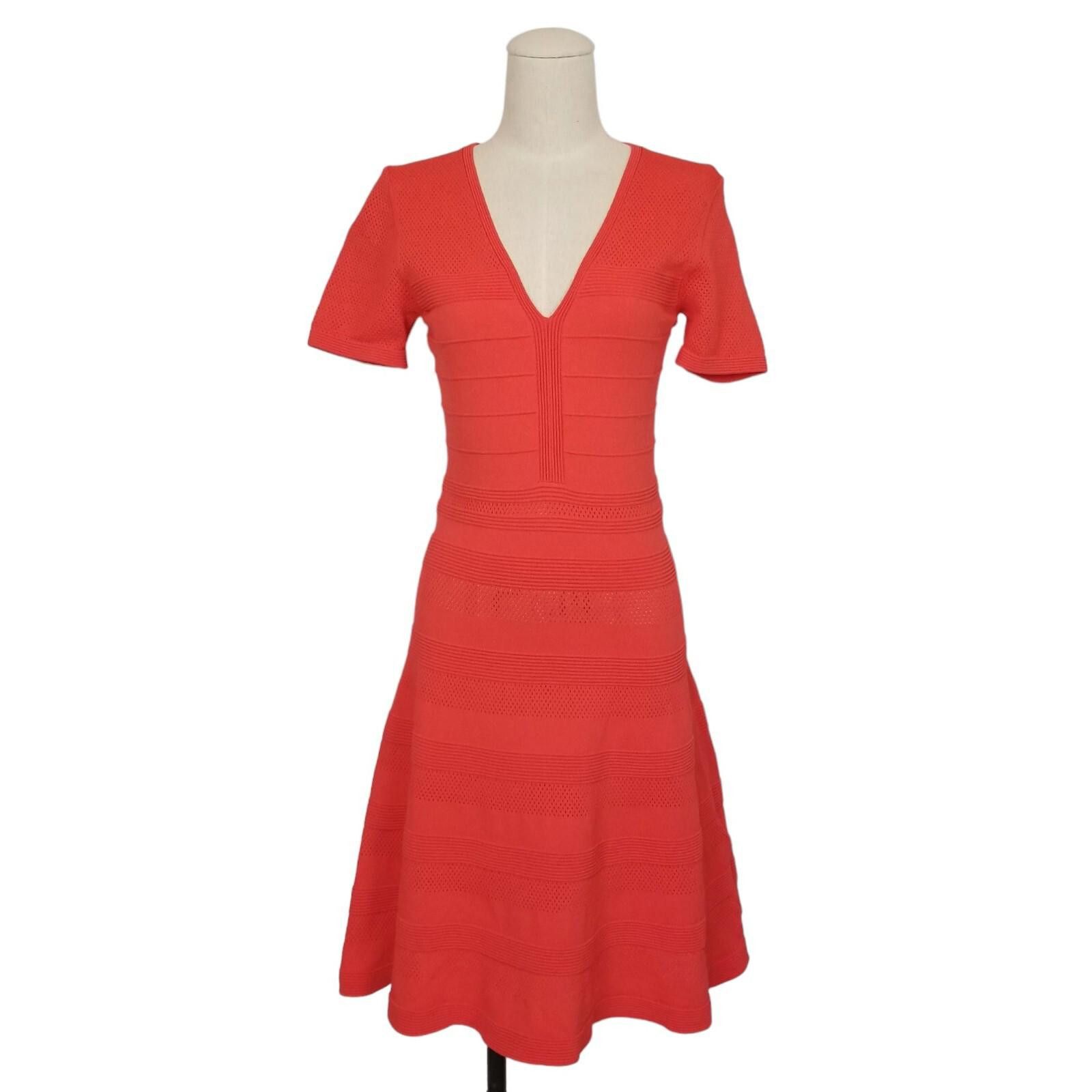 Sandro Sandro V-Neck Ribbed-Knit Dress Red 2 (US 4-6) Size S / US 4 / IT 40 - 1 Thumbnail