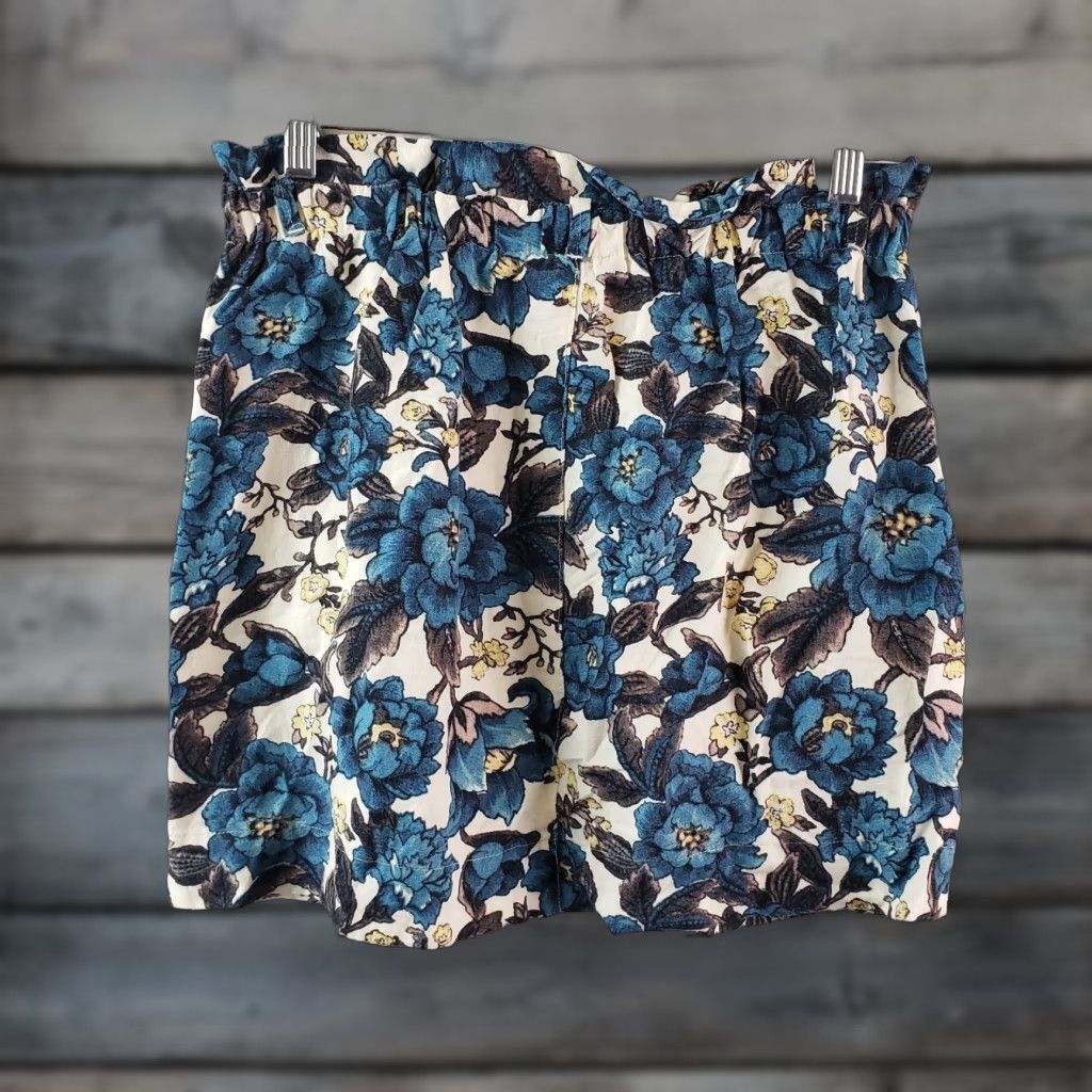 Loft Ann Taylor LOFT Skirt Womens XSP Blue Gray Floral Pockets Linen Blend Mini Size 26" / US 2 / IT 38 - 1 Thumbnail