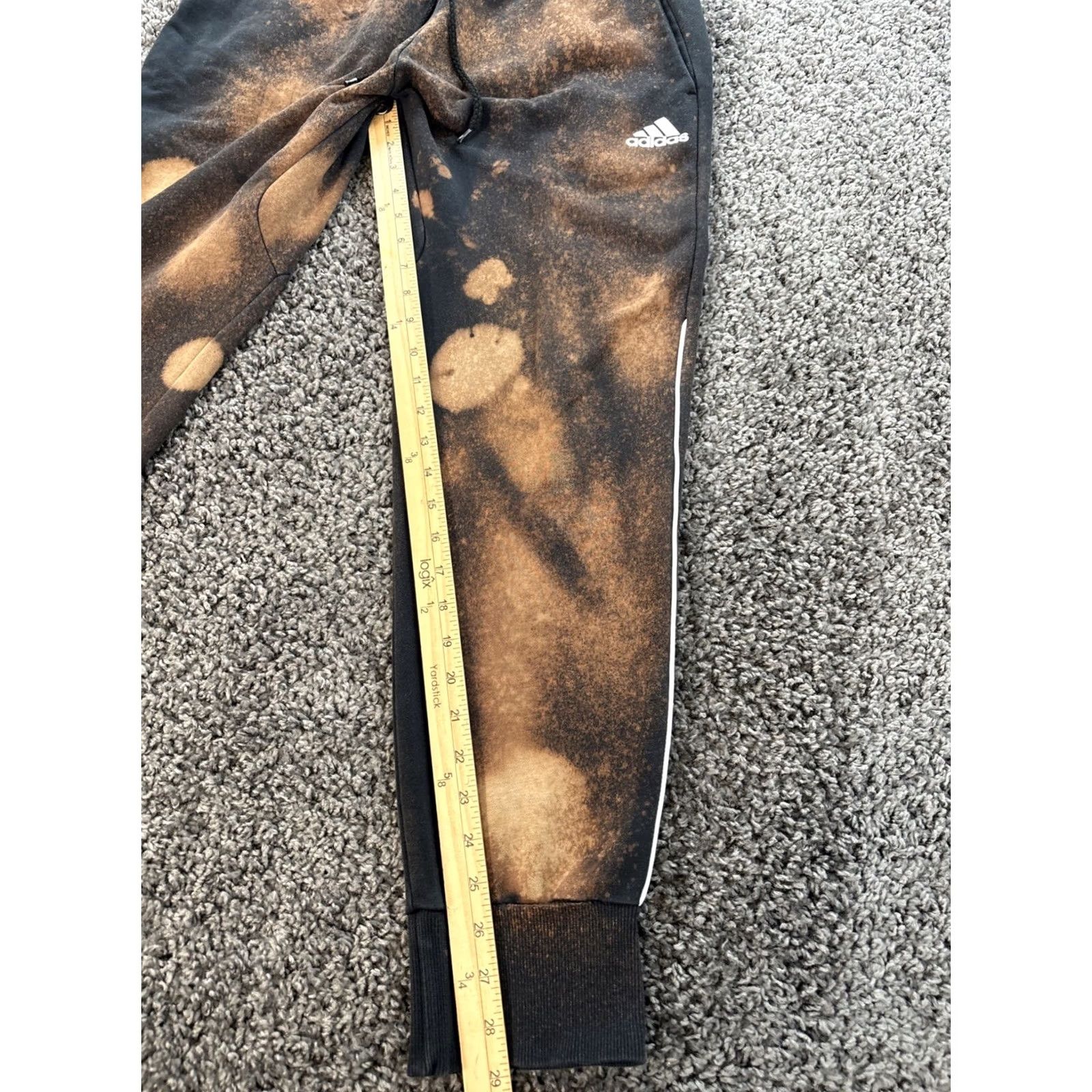 Adidas Adidas Joggers Men Large Black Fleece Tappered Acid Bleach Washed Distressed Pants Activewear L Size US 33 - 2 Thumbnail