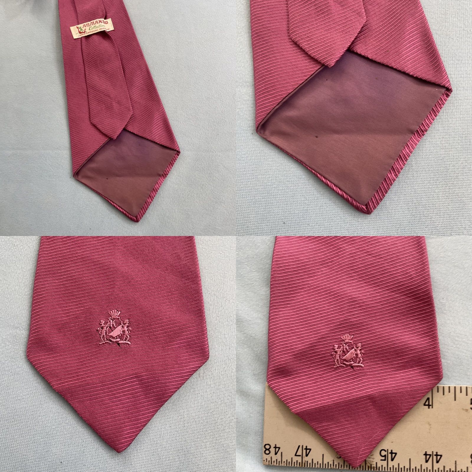 Vintage VINTAGE Armando Collection All Silk Tie Monogram Logo Bright Pink Woven Necktie vtg 4x56 Capsule Wide Necktie Size ONE SIZE - 8 Thumbnail