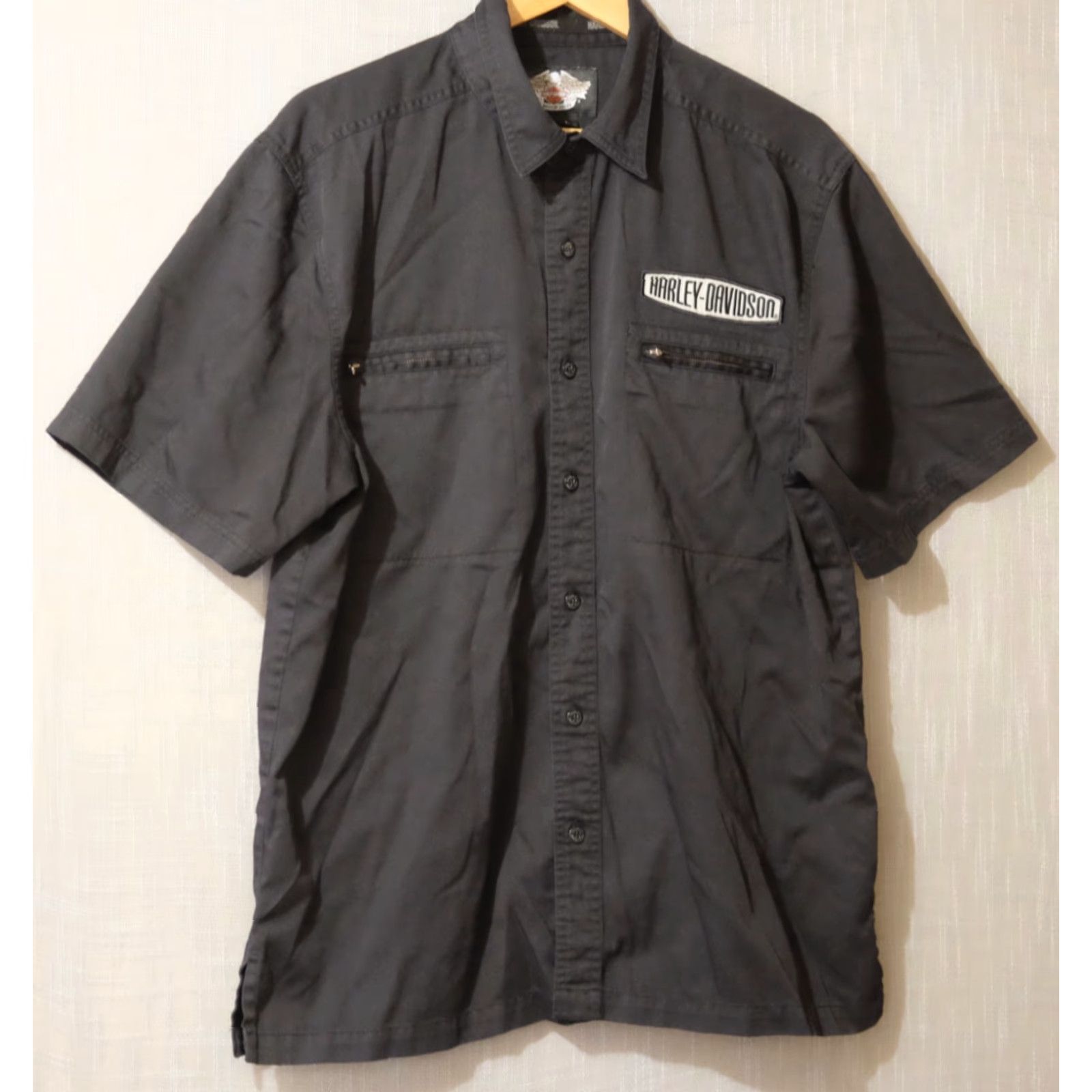 Harley Davidson Harley-Davidson Black Short Sleeve Button Shirt Mens L Casual Cotton Polyester Embroidered Logo Shirt Size US L / EU 52-54 / 3 - 2 Thumbnail