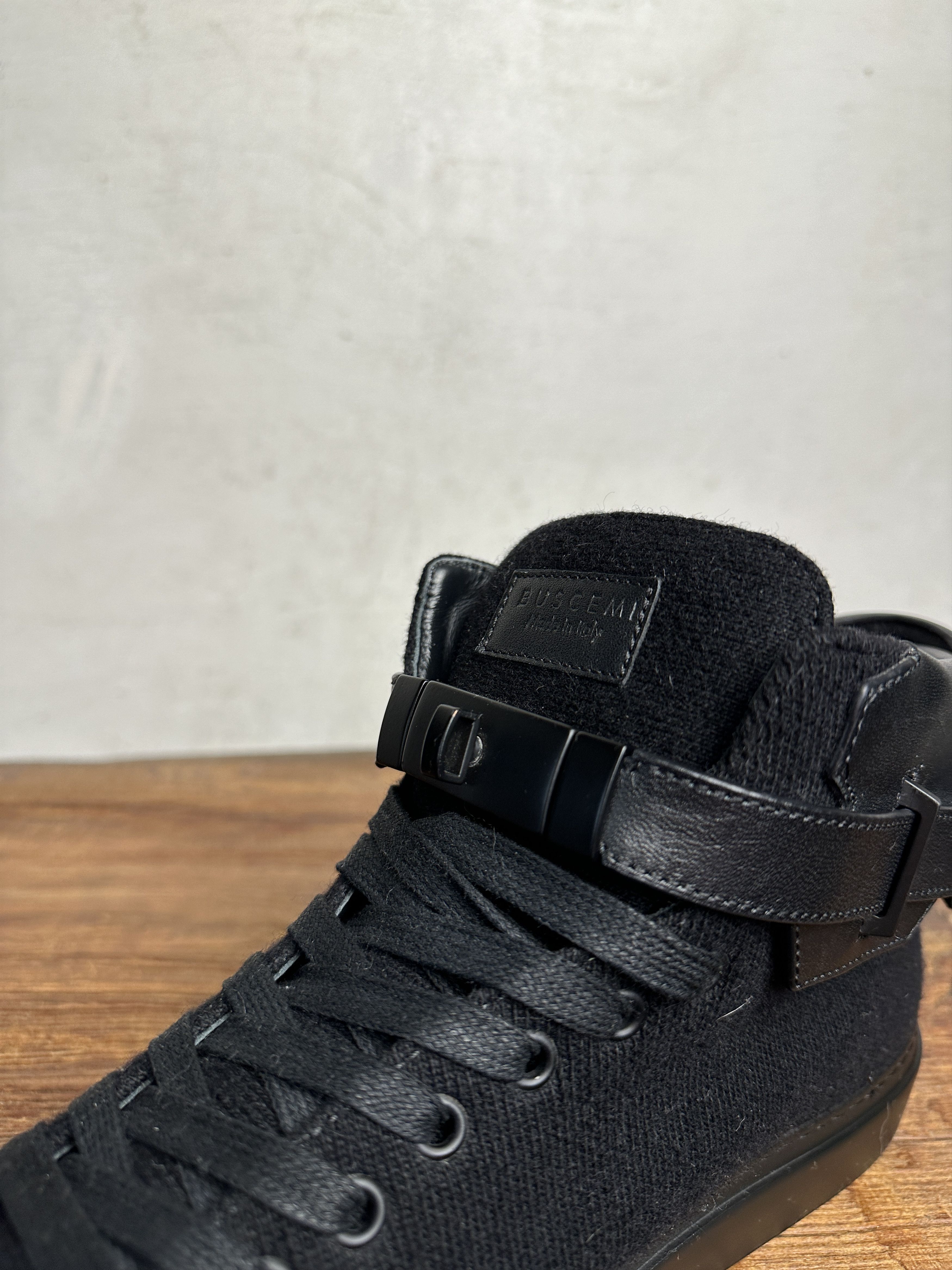 Buscemi Buscemi 100mm Clip Canvas Mid-Top Triple Black Sneakers Size US 12 / EU 45 - 11 Thumbnail