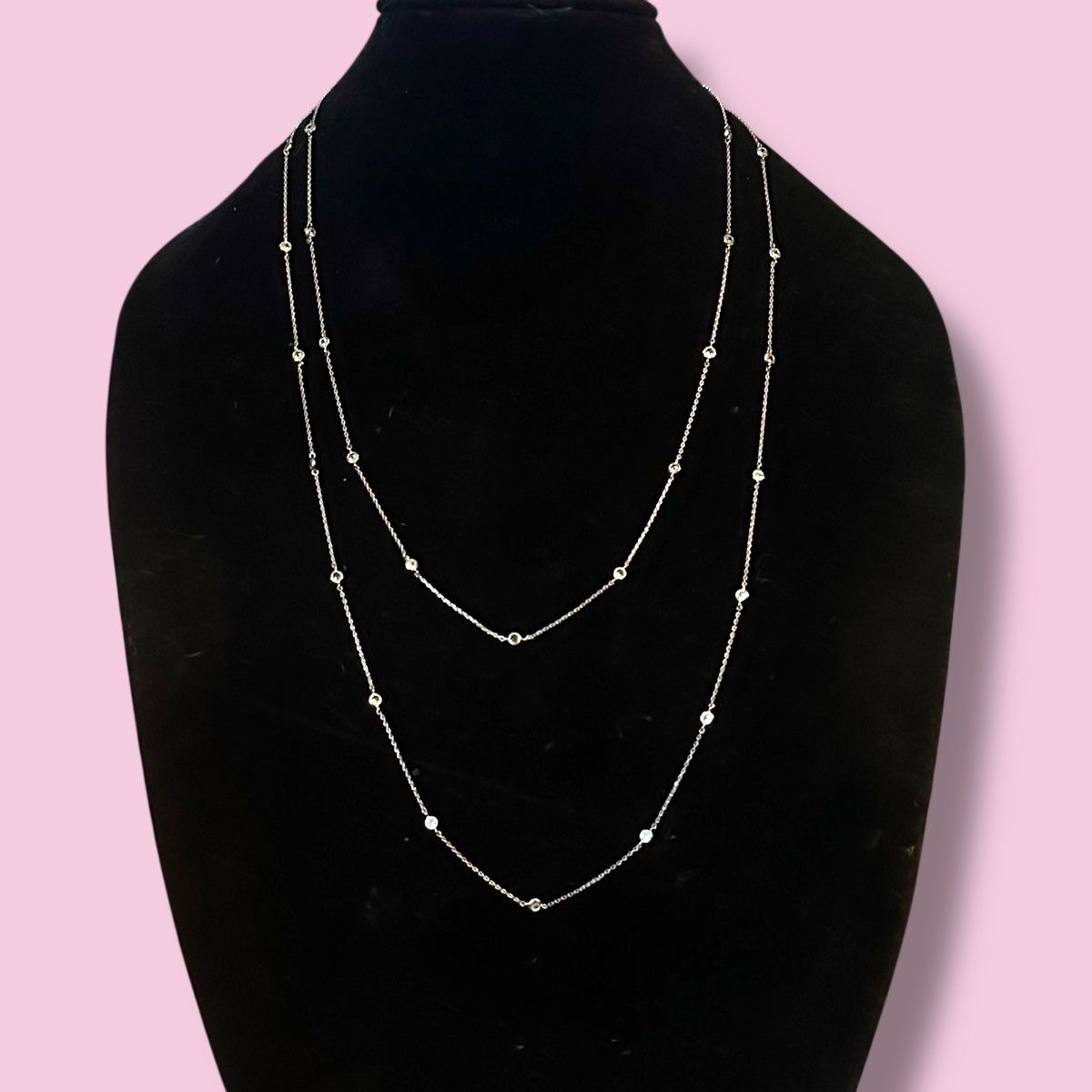 Other Long silver tone station bezeled rhinestone necklace Size ONE SIZE - 1 Thumbnail