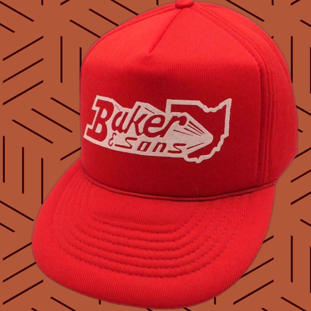 Vintage VINTAGE Strapback Trucker Hat Cap Baker & Sons 1980's Unbranded Unisex Adults Adjustable Red Hat Mens Girls Boys Size ONE SIZE - 1 Thumbnail