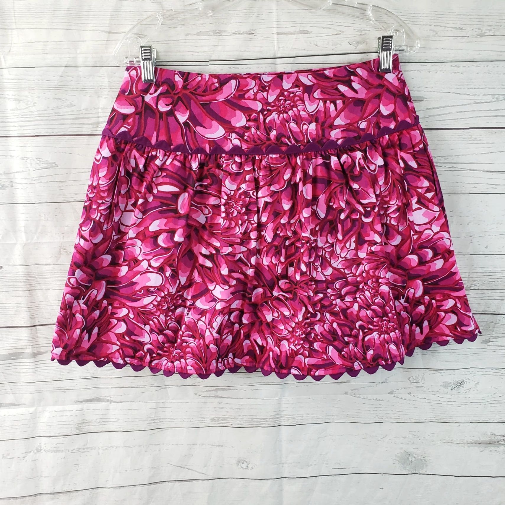 Vintage Kika Vargas Womens Skirt 4 Pink Purple Floral Scallop Side Zip A-Line Short Casual Shirt, Size 4, Cotton Blend, Vintage No, Regular, Pink, Womens Size 27" / US 4 / IT 40 - 3 Thumbnail