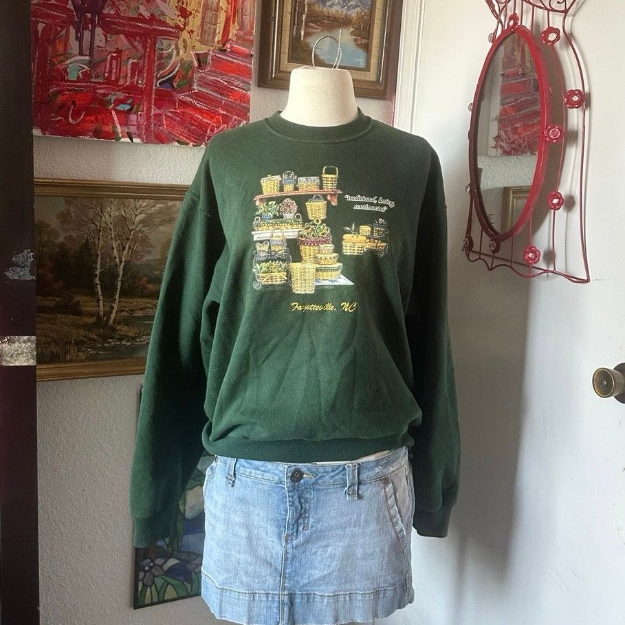 Jerzees jerzees activewear green floral sweater Size M / US 6-8 / IT 42-44 - 1 Thumbnail