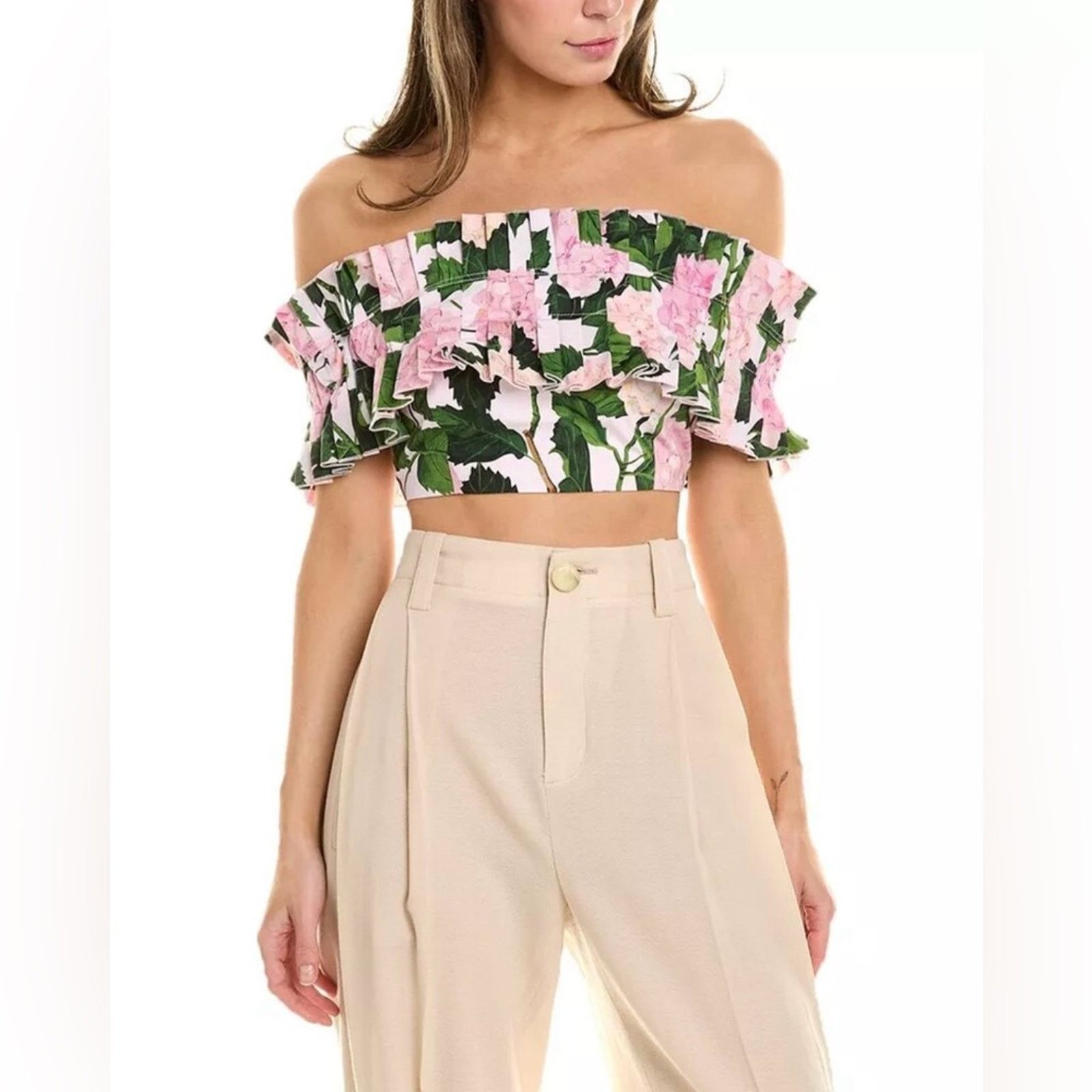 Oscar De La Renta Oscar de la Renta Off-Shoulder Floral Ruffle Detail Top 14 Size XL / US 12-14 / IT 48-50 - 1 Thumbnail