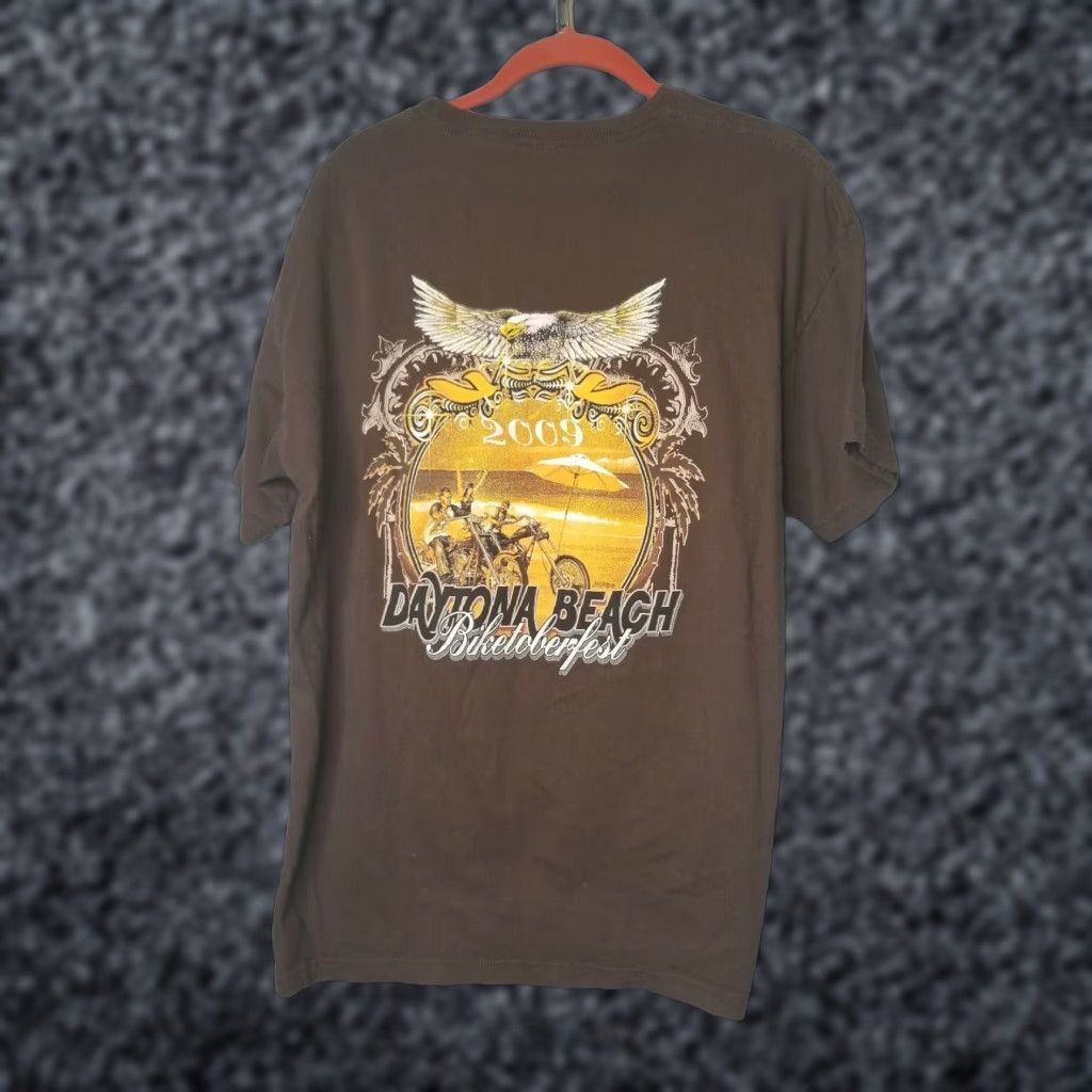 Vintage VINTAGE Mens L Daytona Beach Biketoberfest 2009 T-Shirt Eagle American Biker Brown Size US L / EU 52-54 / 3 - 1 Thumbnail