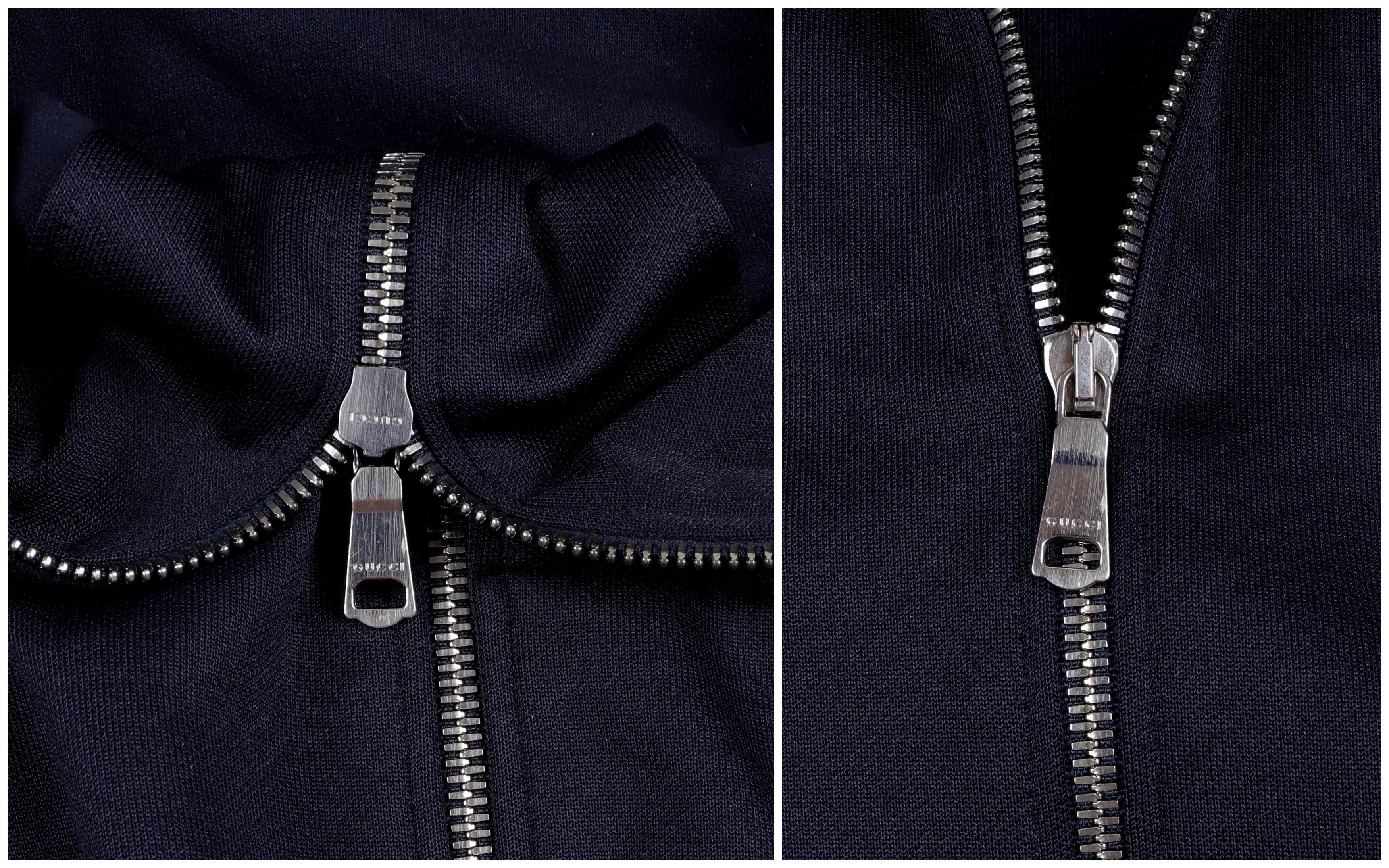 Gucci GUCCI Web Logo Navy Blue Jersey Track Zip-Up Jacket Size US M / EU 48-50 / 2 - 14 Thumbnail