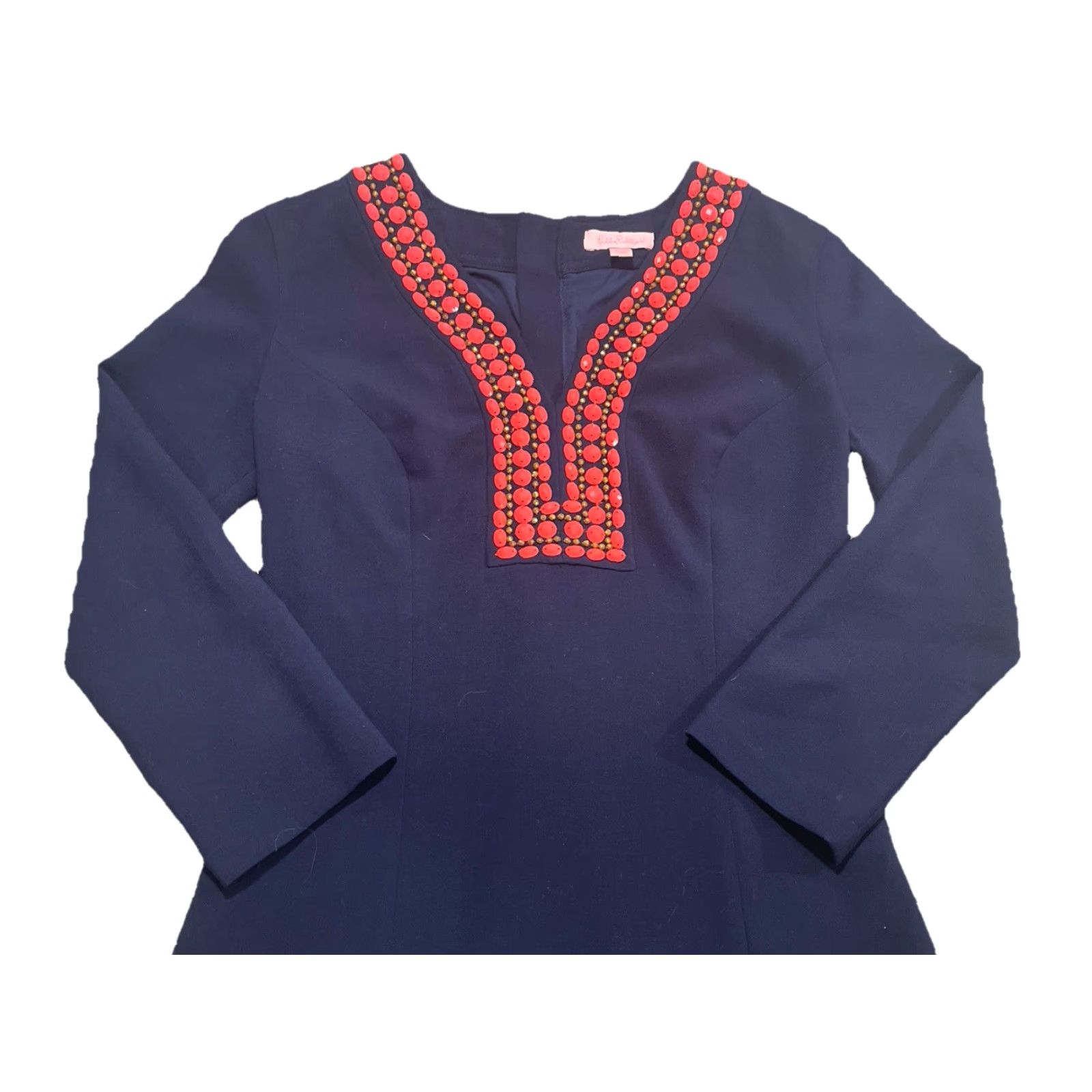 Lilly Pulitzer Lilly Pulitzer Navy Bennett Beaded Shift Dress 0 Womens Midi Beaded Multicolor 3/4 Sleeve Viscose Polyester Spandex Size XS / US 0-2 / IT 36-38 - 4 Thumbnail