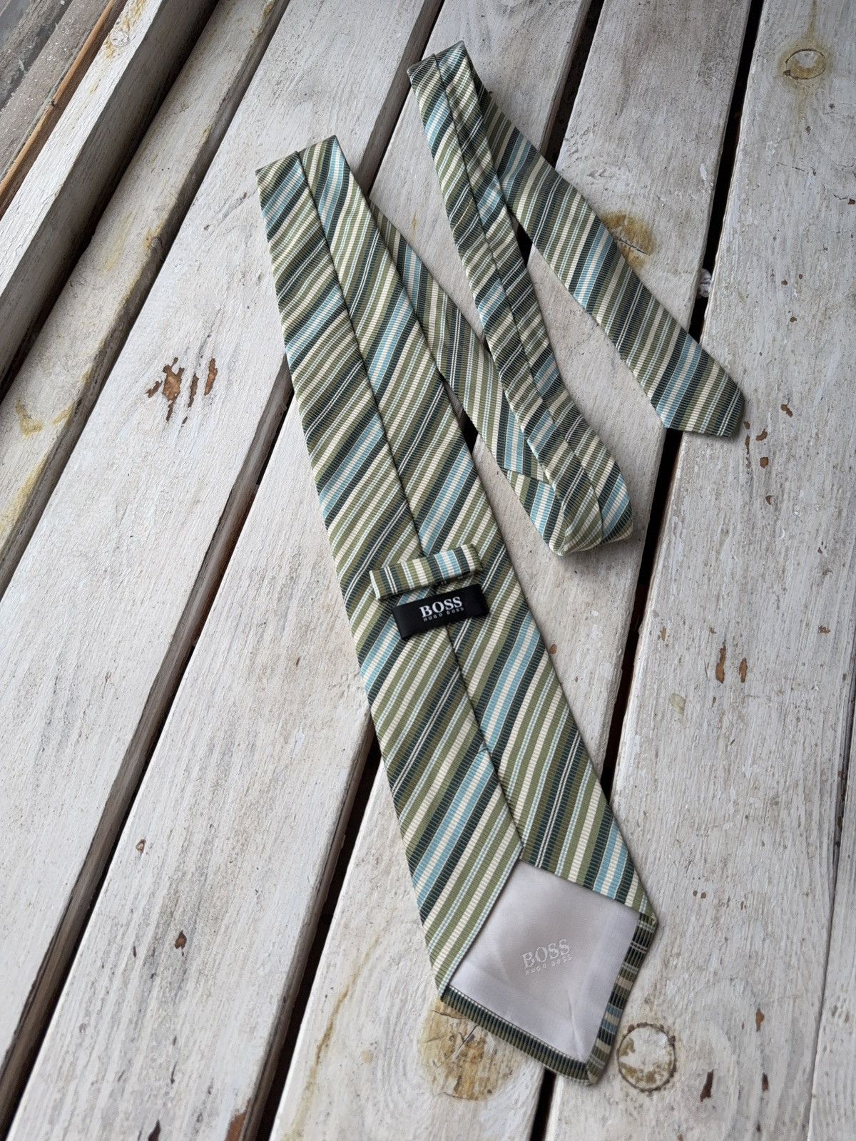 Designer × Hugo Boss Hugo Boss Green Striped Cotton Tie Made in Italy Size ONE SIZE - 5 Thumbnail