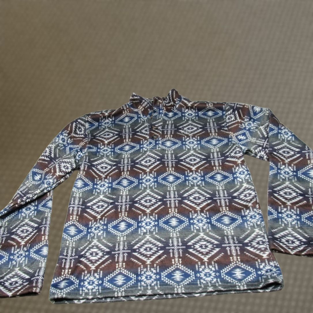 Ariat Ariat Sweater Mens Medium Blue Geometric 1/2 Aztec Southwestern Tribal Mock Neck Pullover Long Sleeve Fleece Casual Outdoor Winter 100% Polyester Size US M / EU 48-50 / 2 - 1 Thumbnail