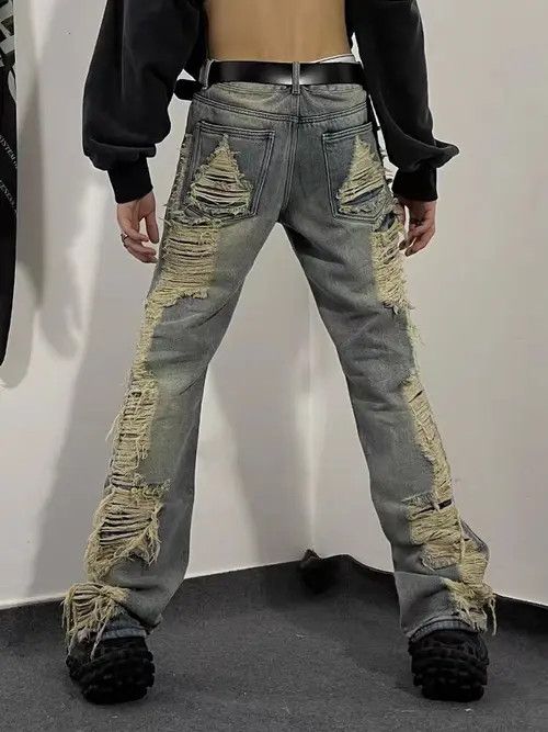 Japanese Brand × Jean Retro distressed ripped micro-flare jeans Size US 32 / EU 48 - 2 Thumbnail
